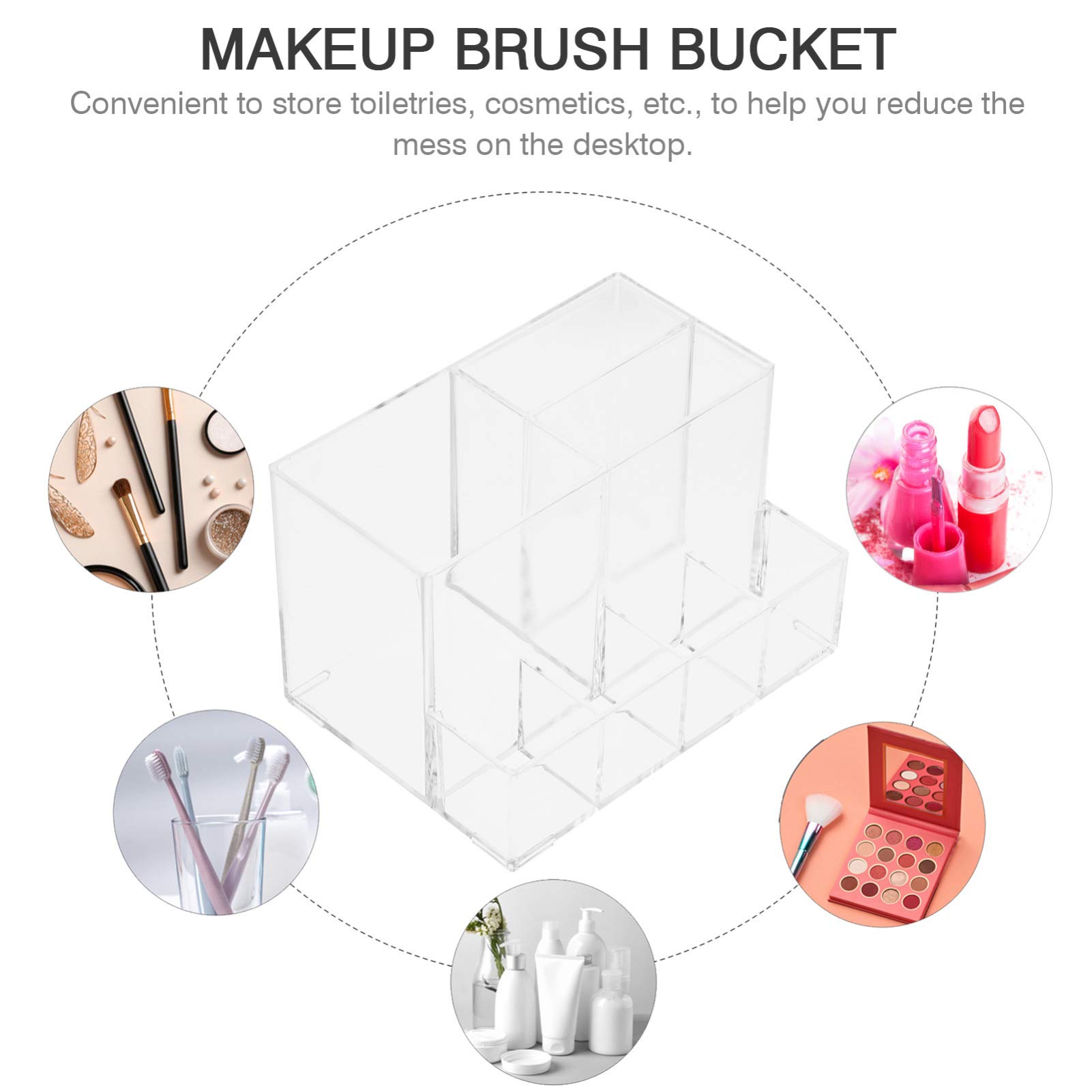 Acrylic Makeup Brush Holder & Organizer with Multiple Compartments - Vanity Storage Box for Eyebrow Pencils, Cosmetics & Toiletries | Perfect for Bathroom Counter, Dressing Table & Travel Beauty Case