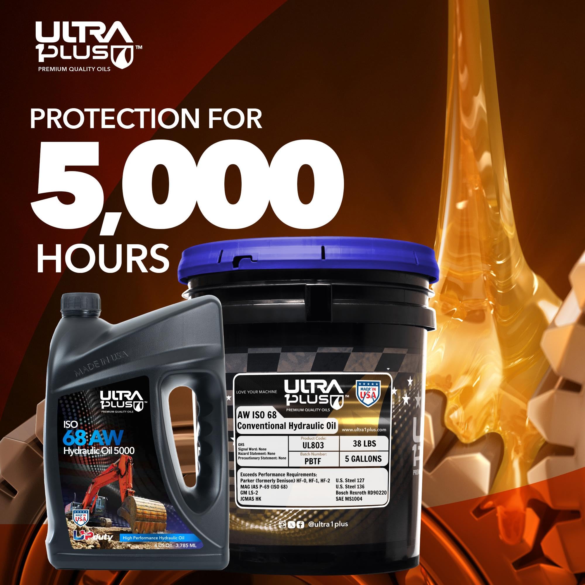 Premium AW ISO 68 Hydraulic Oil - 4 Gallon Pail for Heavy Machinery & Industrial Equipment - Ideal for Hydraulic Systems, Construction Equipment, and Agricultural Machinery