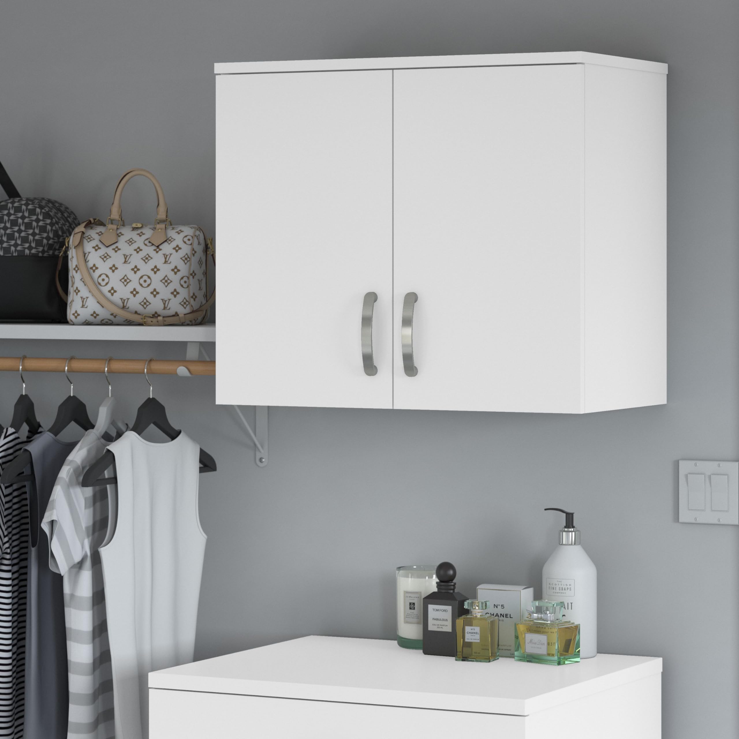 White Universal Closet Wall Cabinet with Doors & Shelves for Home Office Storage