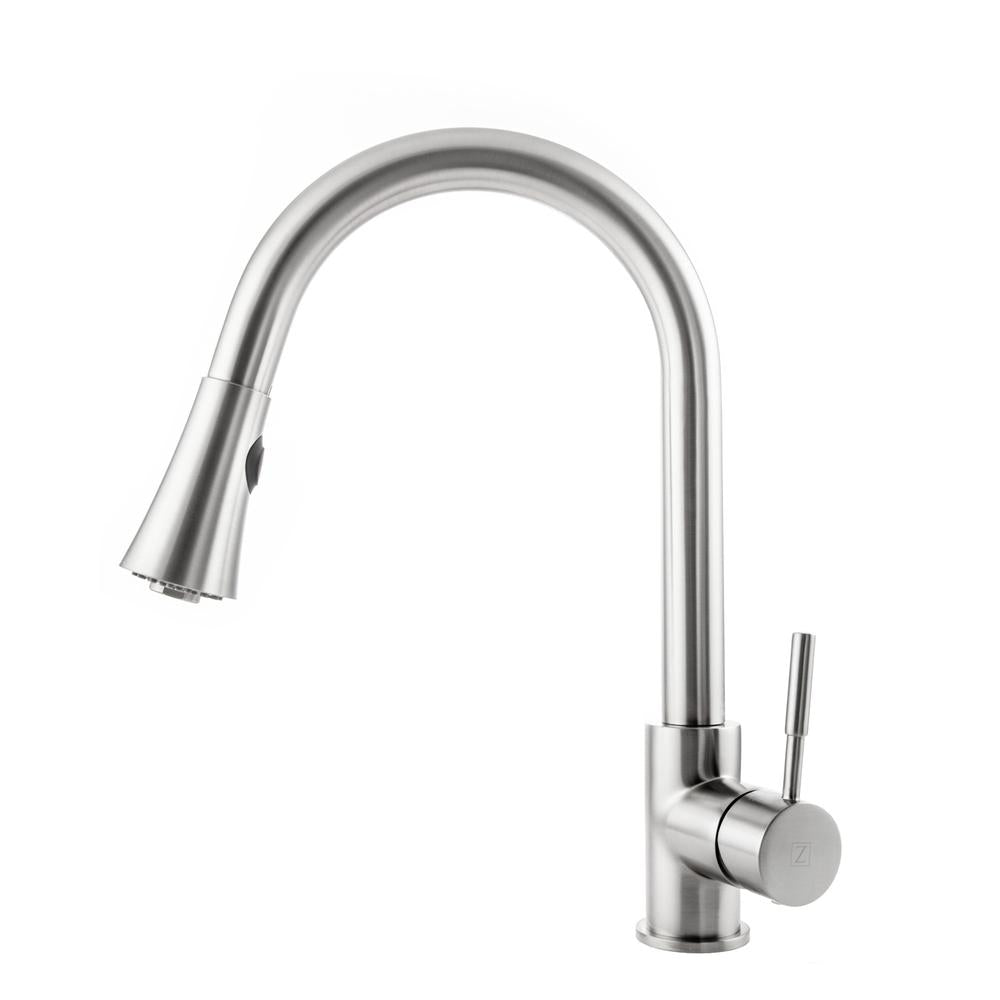 ZLINE Edison Pull Down Single Handle Kitchen Faucet in Brushed Nickel - Modern High Arc Design for Easy Cleaning, Perfect for Home Kitchens & Commercial Use (EDS KF BN)