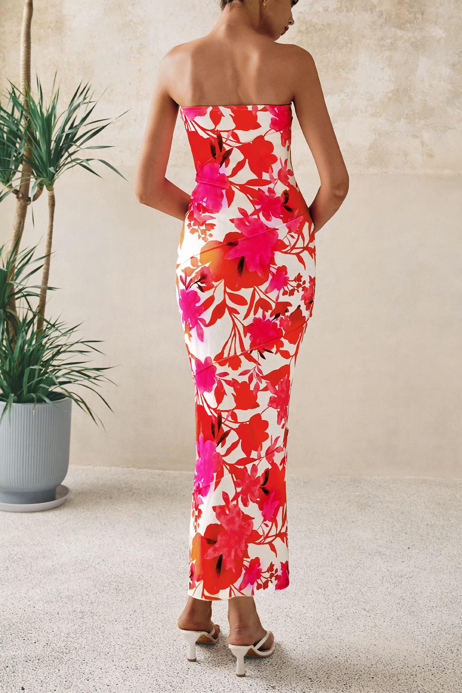 PRETTYGARDEN Women's Floral Bodycon Maxi Dress 2025 - Strapless Ribbed Tube Long Dress for Summer, Casual, Boho & Party Wear | Perfect for Beach Vacations, Date Nights & Special Occasions