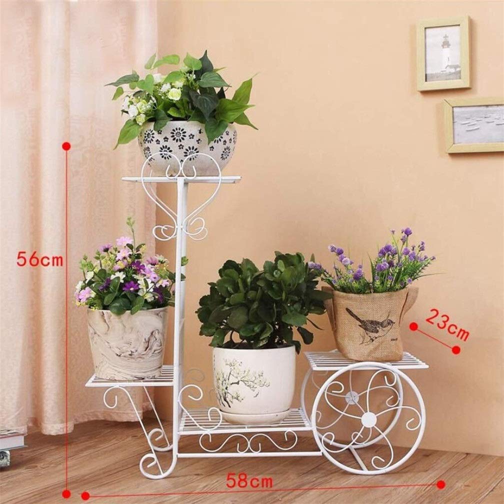 Parisian Style 4-Tier Rolling Cart Stand - White Flower Pot Plant Holder Display Rack for Home, Garden & Patio | Perfect for Indoor Herb Garden, Balcony Decor & Outdoor Plant Organization