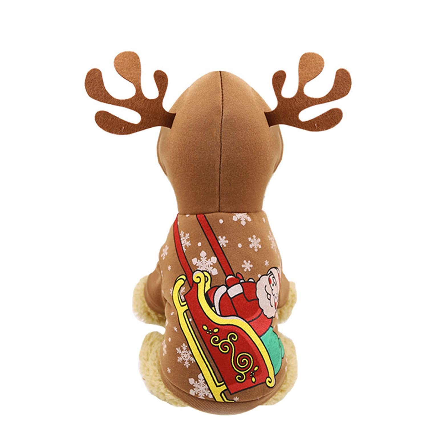 Warm Dog Hoodie Winter Pet Clothes - Reindeer Christmas Costume for Small Dogs, Cozy Fleece Puppy Sweater for Boys & Girls (Khaki, Size L) - Perfect for Holiday Photos & Outdoor Walks