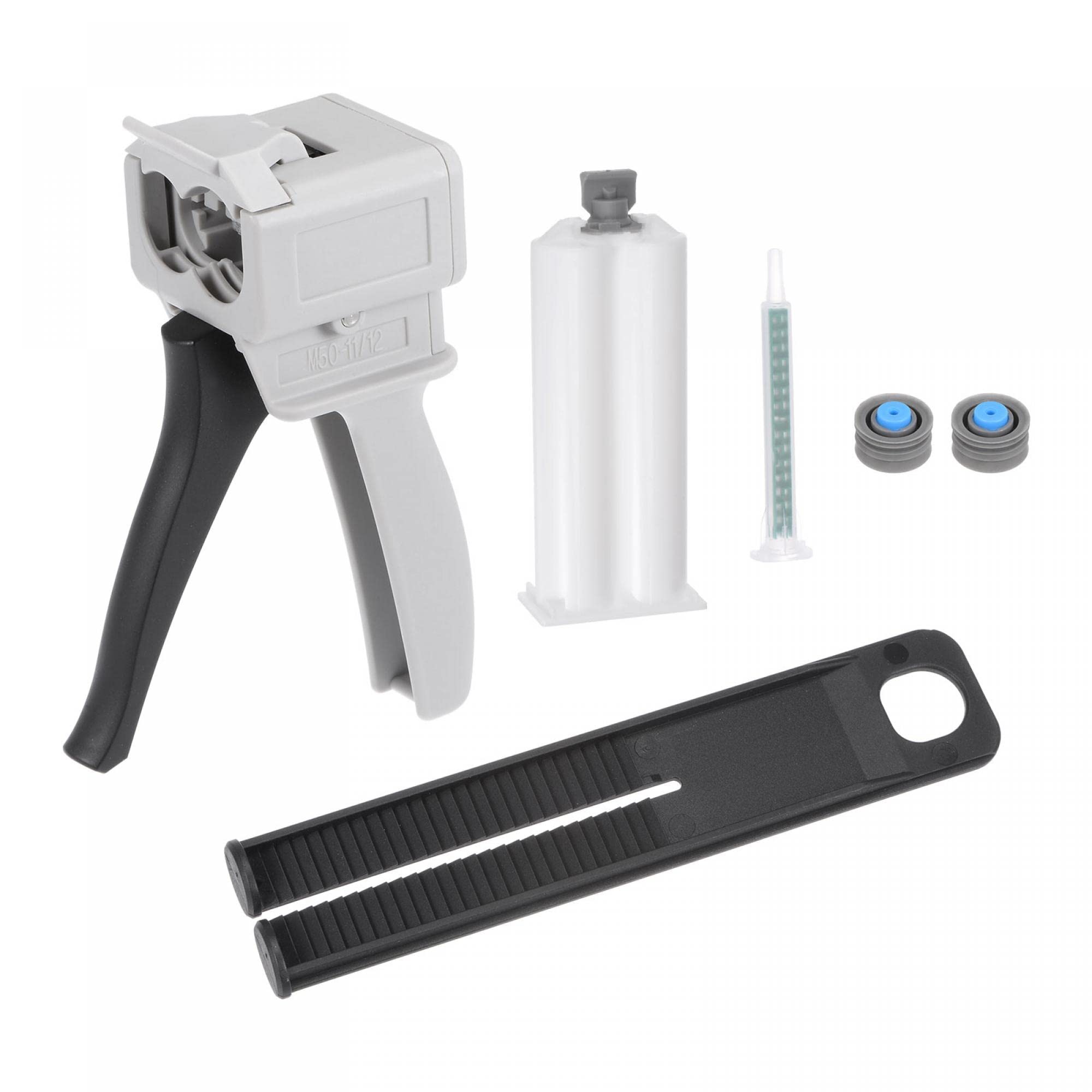 uxcell 50ml Manual AB Dispenser Gun Set - 1:1 Glue Mixing Ratio with Hose, 83mm Mixing Needle, Front Cover & 2 Back Covers - Perfect for Epoxy Resin, Adhesive Bonding, and DIY Craft Projects