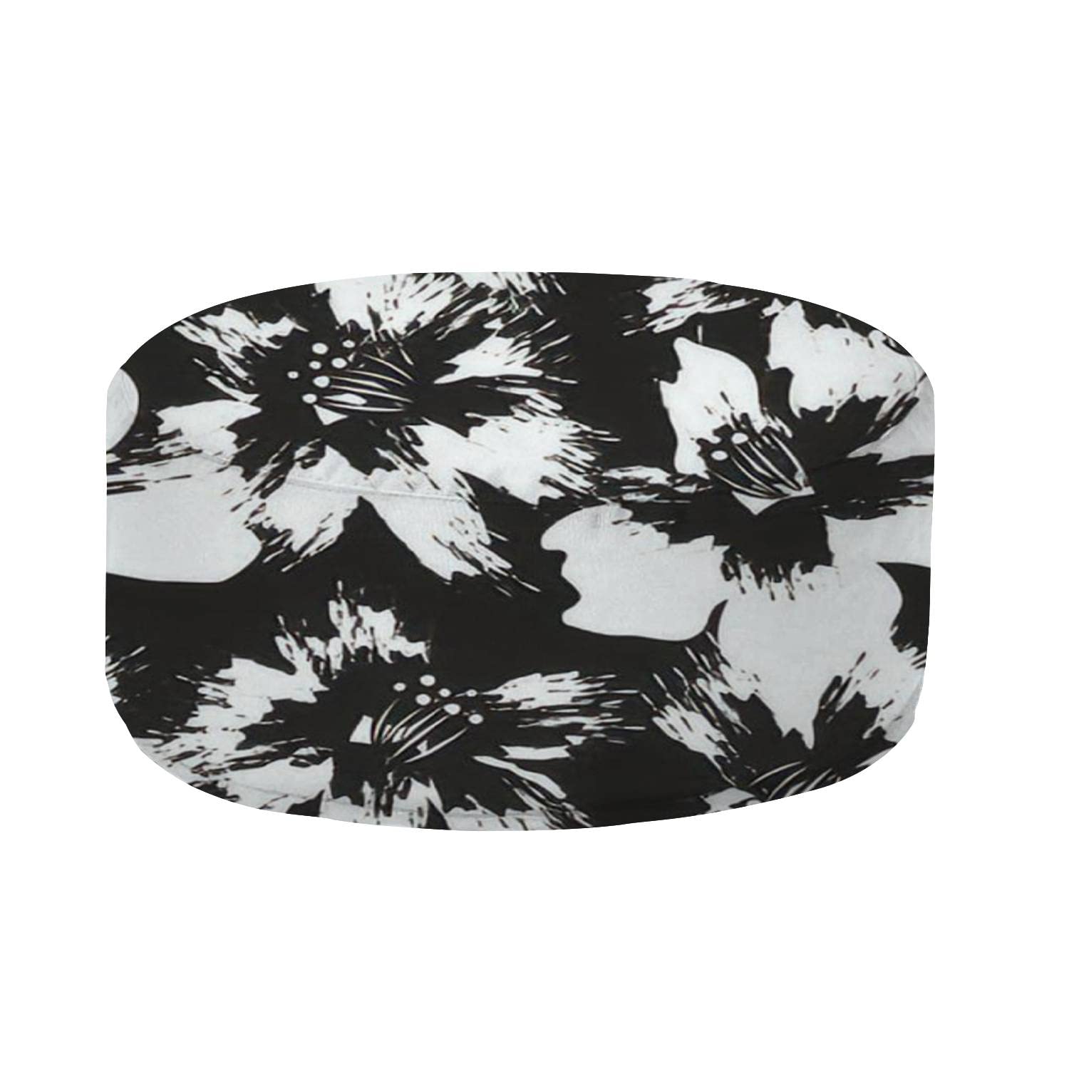 Inflatable Stool Ottoman Pouf Footrest - Black & White Floral Brush Strokes Design - Seamless Fashion Print for Indoor & Outdoor Use - Perfect for Yard, Patio, Kids, Adults - Bean Bag Floor Footstool & Padded Chair - Ideal for Relaxing, Lounging, and Home Decor
