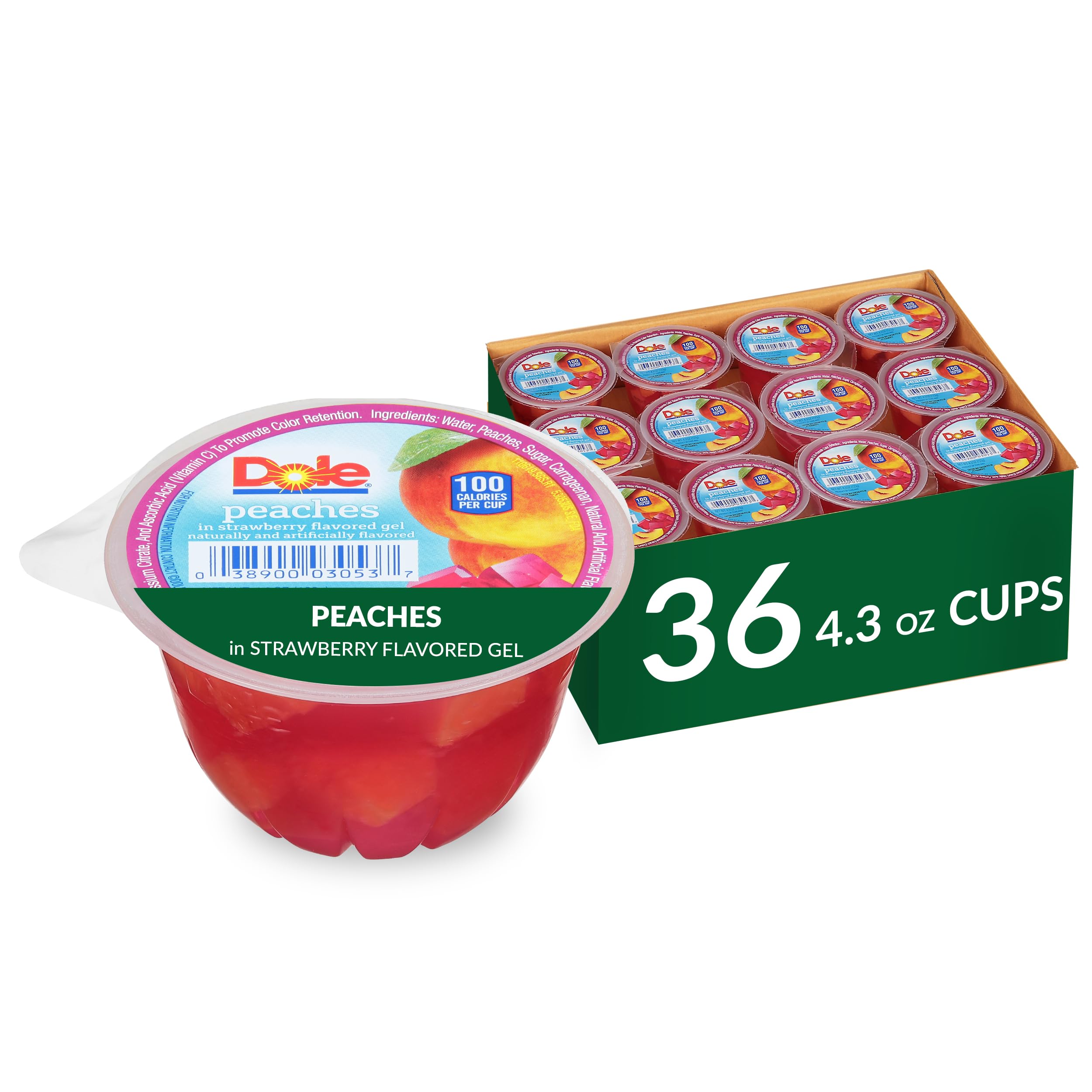 Dole Fruit Bowls Peaches in Strawberry Flavored Gel Snacks, 4.3oz (36 Cups) - Gluten Free, Dairy Free, Healthy Bulk Snacks for Kids & Adults - Perfect for School Lunches, Office Snacks & On-the-Go Treats