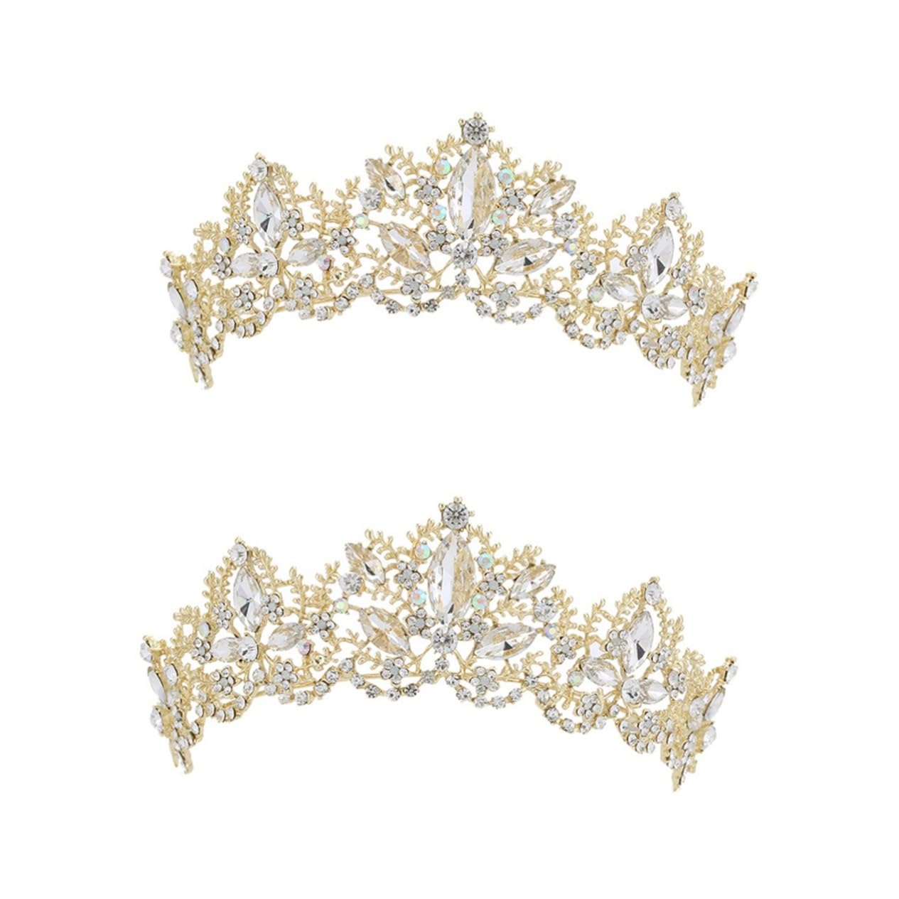 Luxury Crystal Bridal Tiara Headpiece for Women - 2pcs Gold Rhinestone Wedding Crown Hair Accessories - Perfect for Brides, Prom, Pageants & Special Occasions