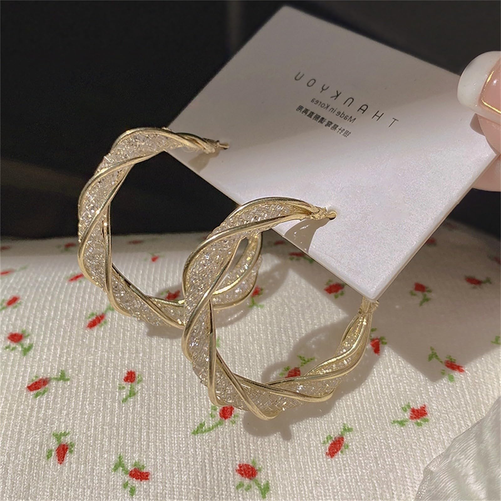 Elegant Hollow-Out Twisted Mesh Hoop Earrings for Women & Girls | Sparkling Dainty Jewelry for Birthday, Valentine's Day Gifts | Perfect for Parties, Date Nights & Special Occasions