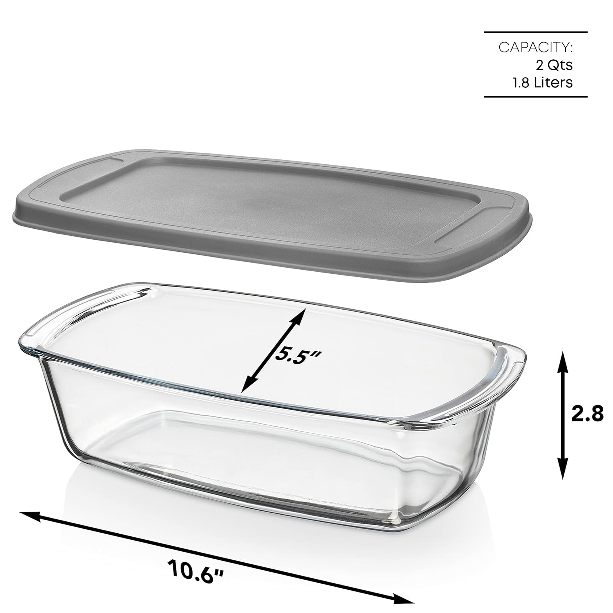 Razab 7.6 Cups (1800ml/1.9 Qt) Glass Loaf Pan with Airtight BPA-Free Lids & Grip Handle - Microwave, Oven Safe Baking Dish for Bread, Cakes, Meatloaf - Perfect for Home Baking, Meal Prep & Storage