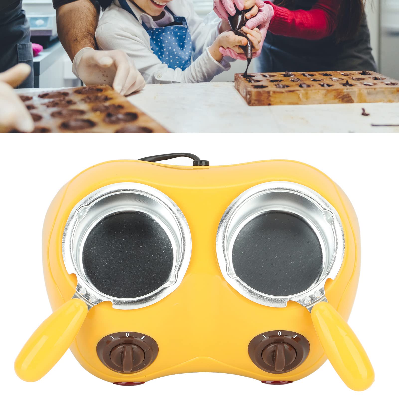 Jeanoko Electric Chocolate Fondue Melter - Double Pot Chocolate Melting Machine for Candy, Desserts & DIY Treats - Perfect for Parties, Holidays & Family Gatherings (Yellow)