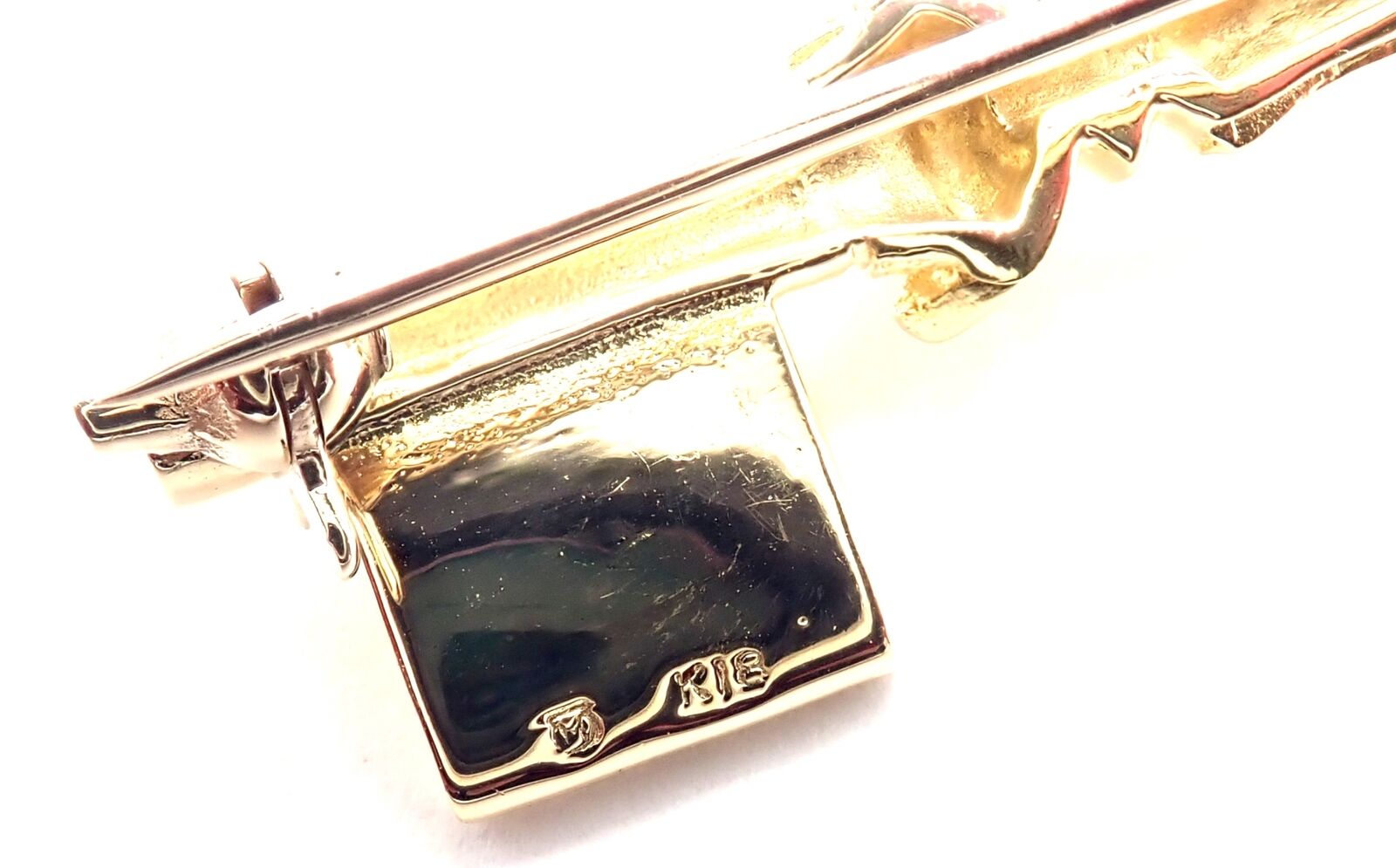 Authentic Vintage Mikimoto 18k Yellow Gold Blue Enamel Key Brooch Pin - Elegant Jewelry Gift for Women, Perfect for Weddings, Parties & Special Occasions