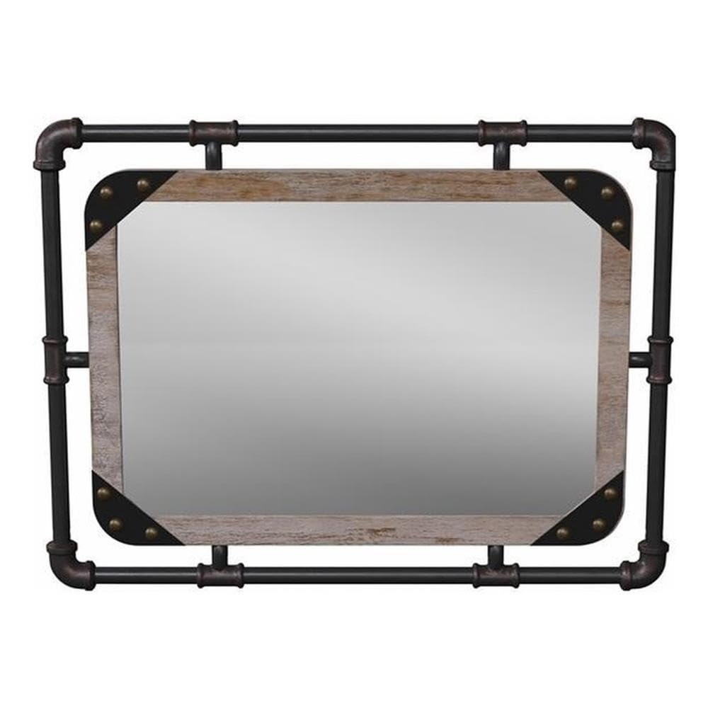 Furniture of America Gee Industrial Metal Wall Mirror in Antique Black - Vintage Style Decorative Mirror for Living Room, Bedroom, Entryway & Bathroom