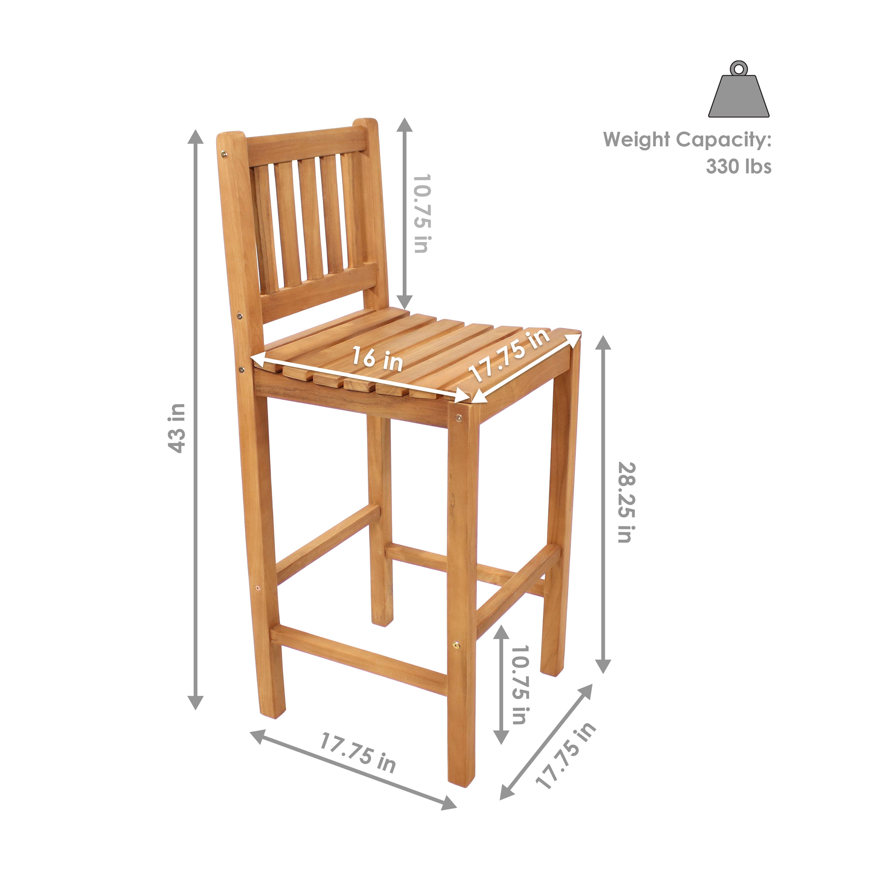 Premium Teak Wood Outdoor Bar Height Chair 43