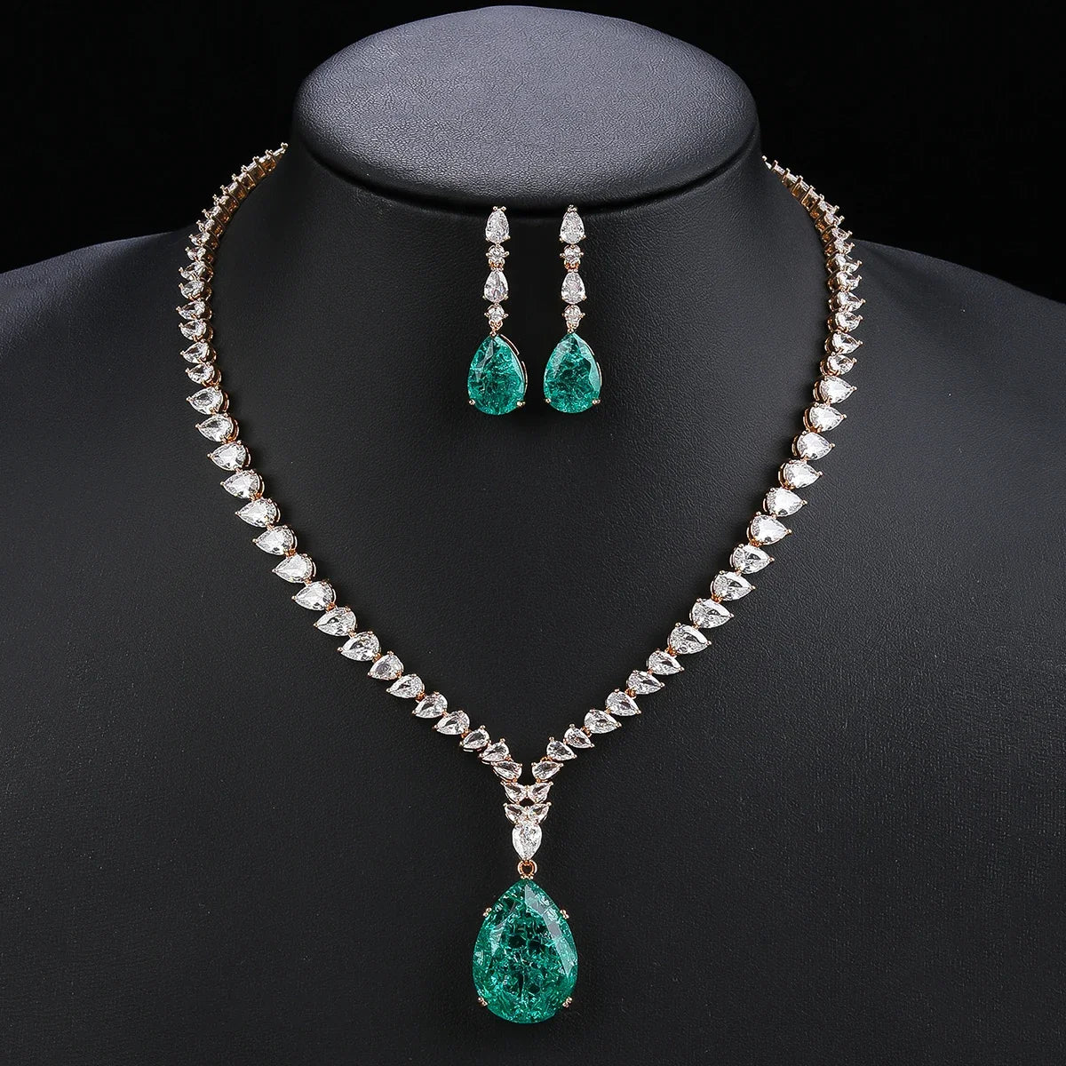Elegant CZ Water Drop Cubic Zirconia Pendant Necklace & Earrings Set - Bridal Wedding Jewelry for Women - Perfect Gift for Anniversary, Engagement & Special Occasions (CN10536)
