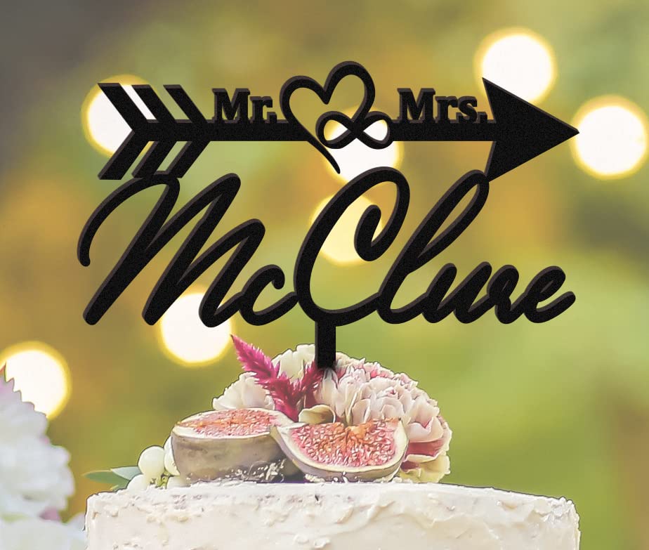 Mr & Mrs Wedding Cake Topper - Personalized Infinity Ring Cake Topper with Custom Names - Elegant Anniversary & Wedding Cake Decoration for Romantic Celebrations, Bridal Showers & Special Occasions