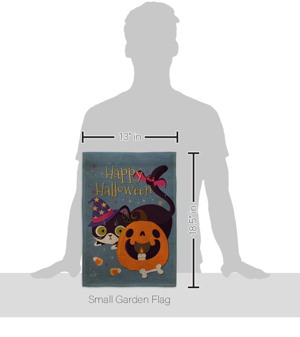 Witchy Cat Burlap Garden Flag - Halloween Decor for Yard & Home