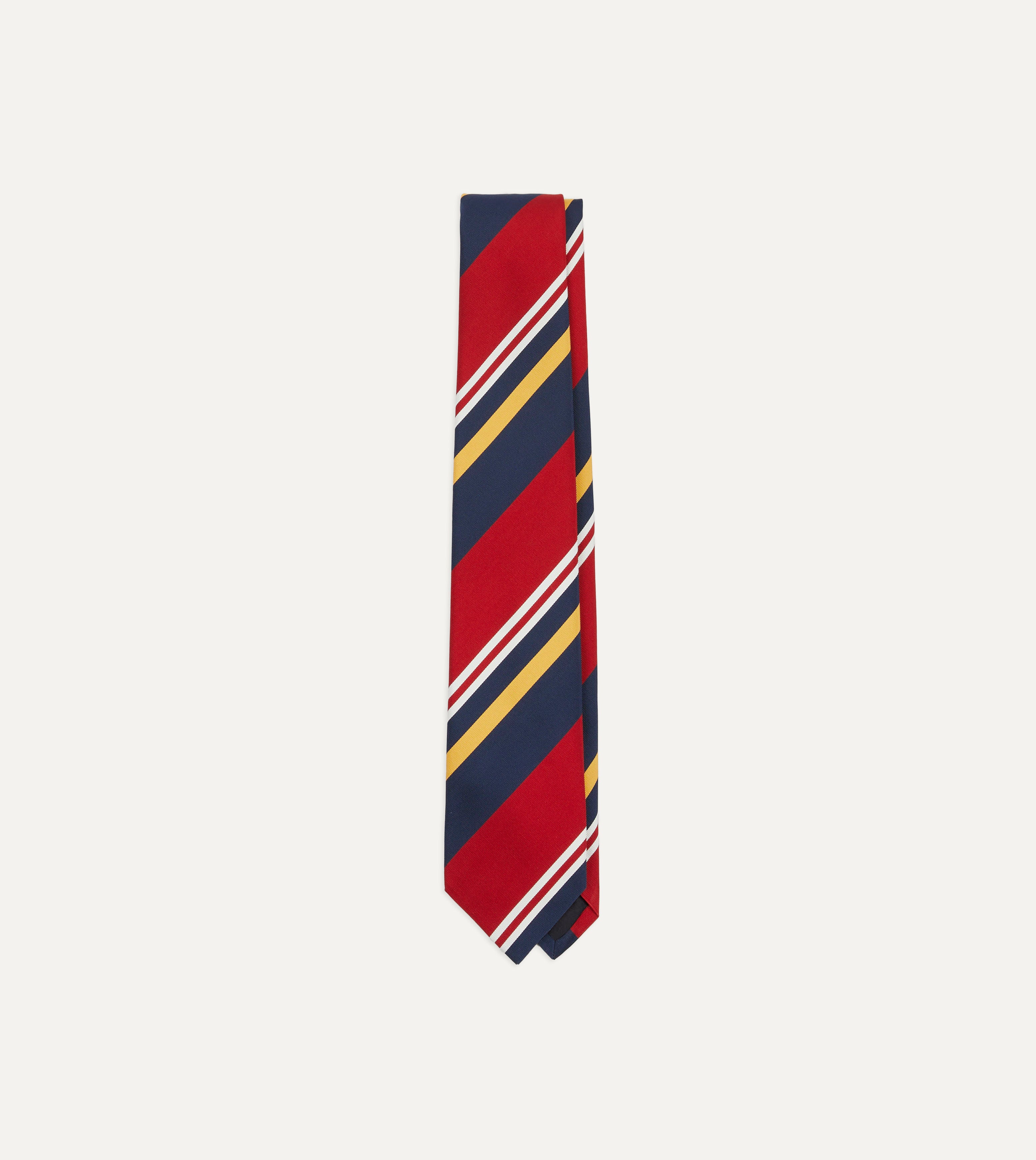 Navy, Red & Yellow Baiadera Stripe Mogador Tipped Necktie - Elegant Silk Tie for Business, Weddings & Formal Occasions