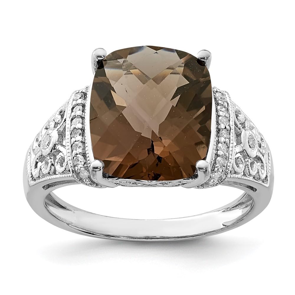 Diamond2Deal 925 Sterling Silver Smoky Quartz & Diamond Engagement Ring 5.556ct - Elegant Wedding Band for Proposals, Anniversaries & Special Occasions