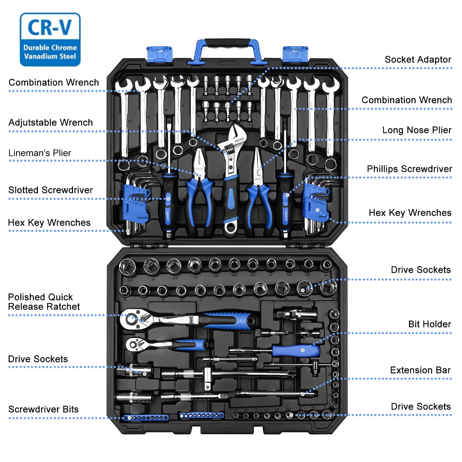 DEKOPRO 118-Piece Professional Auto Repair Tool Set - Complete Mechanics Tool Kit with Socket Wrench & Essential Tools for Car Maintenance, DIY Projects & Home Repairs