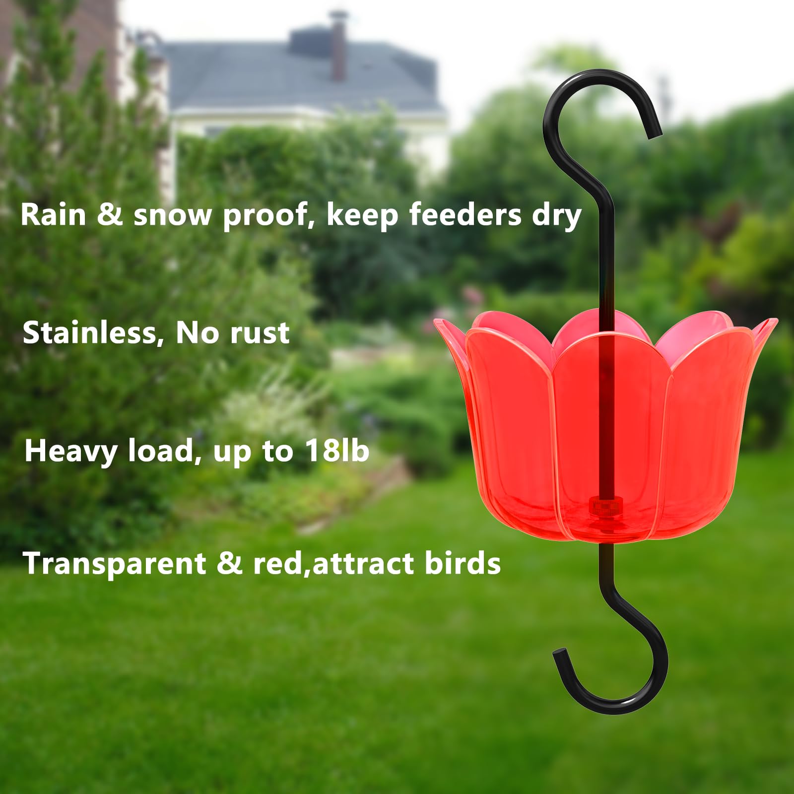 6 OZ x 2 Ant Moat for Hummingbird Feeders - Red Flower Ant Guard with 2 Rustproof S Hooks & Cleaning Brushes | Durable Plastic & Metal Hummingbird Feeder Accessories | Perfect for Outdoor Bird Watching & Garden Decoration