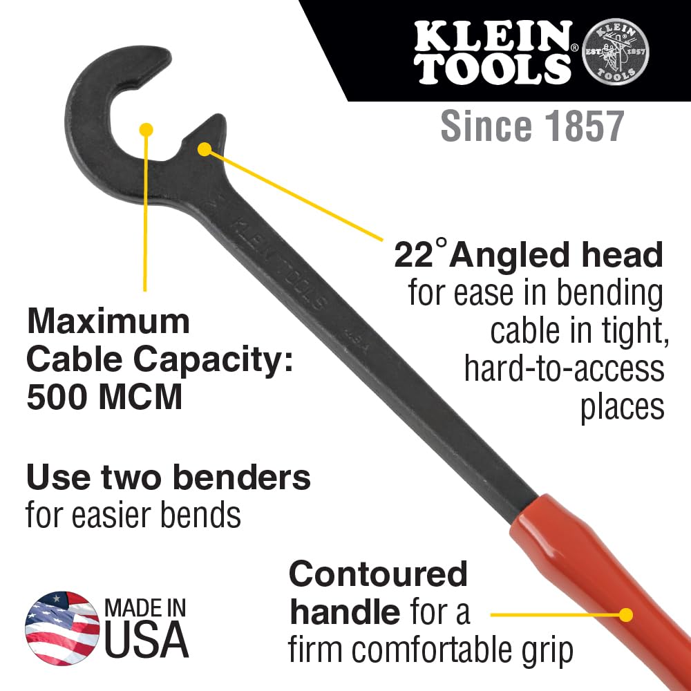 Klein Tools 50402 14-Inch Cable Bender - Heavy Duty Conduit Bending Tool - Made in USA - Perfect for Electricians & DIY Electrical Projects