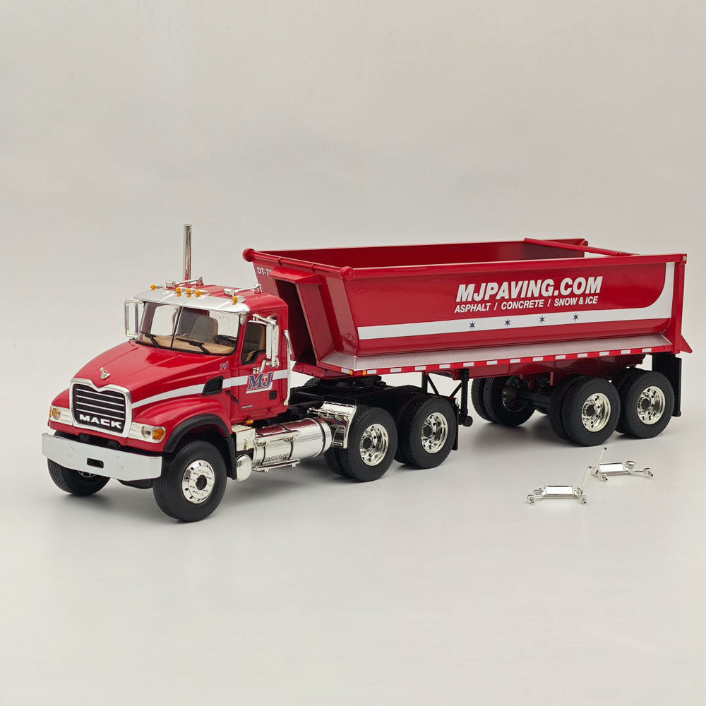 1:34 Scale Mack Granite & Round End Dump Trailer Diecast Model Truck - Collectible Construction Vehicle for Display & Play - Perfect for Construction Enthusiasts & Model Collectors