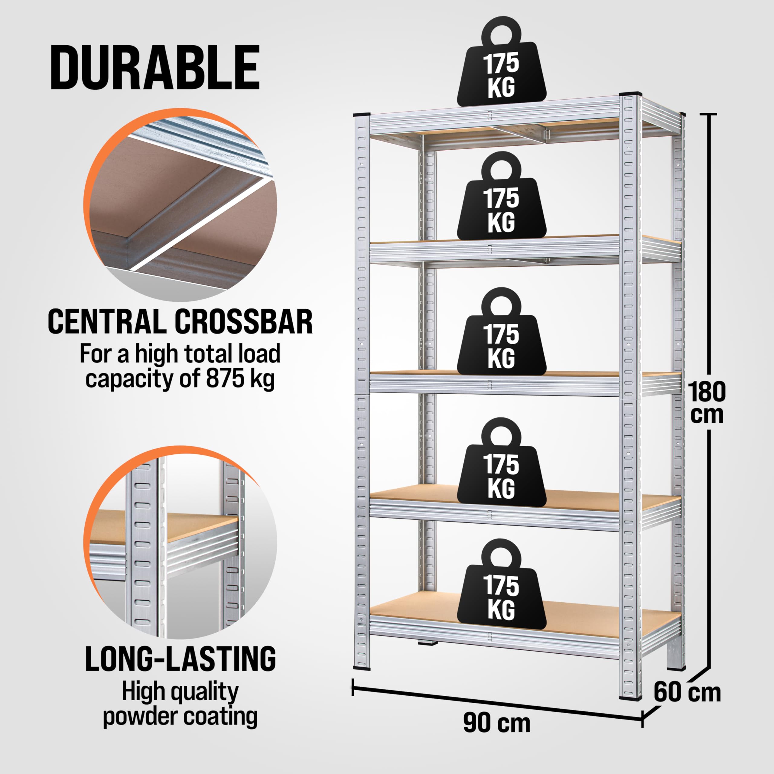 Monzana® 2-Pack Heavy Duty 5-Tier Garage Shelving Units - 180x90x60cm, 875kg Capacity - Boltless MDF Panel Storage Racks for Basement, Workshop & Garage Organization - Galvanized Steel Shelves for Home & Commercial Use