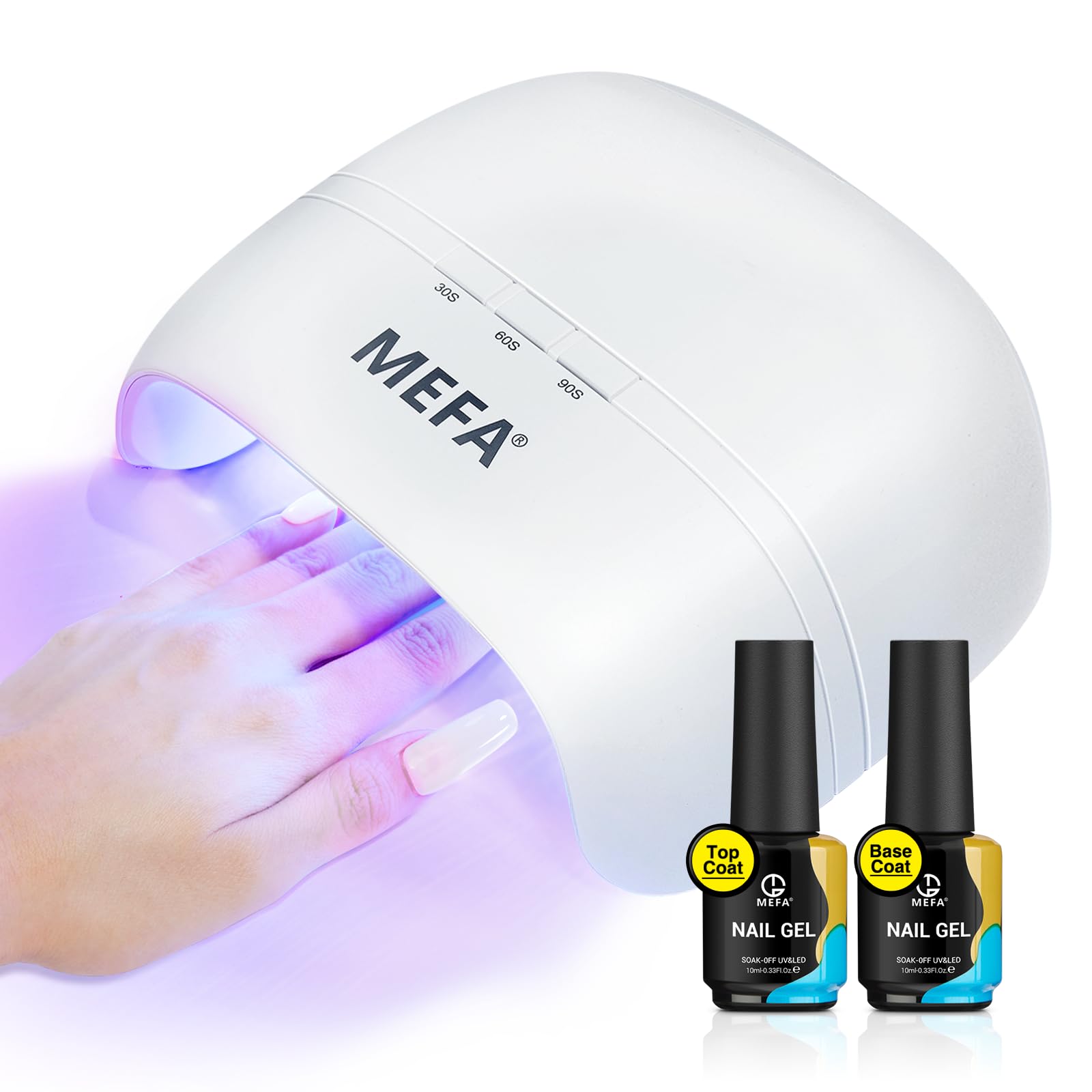 Professional MEFA 72W UV LED Nail Lamp for Gel Polish Curing - 3 Timer Settings, 21 High-Power Lamp Beads, Includes Base & Top Coat - Fast Drying for Home Salon & DIY Manicure - Perfect for Gel Nails, Acrylics & Nail Art at Home or Professional Use