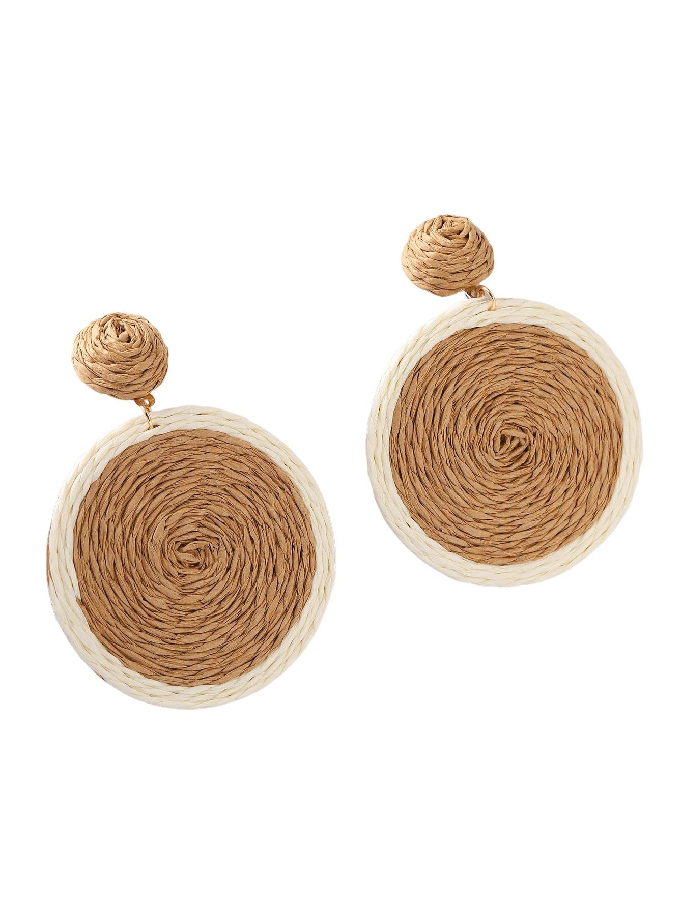 Boho Handmade Lafite Rattan Dangle Drop Earrings for Women - Beach Wedding Birthday Gifts for Girls | Perfect for Summer Vacations, Boho Parties & Casual Outfits