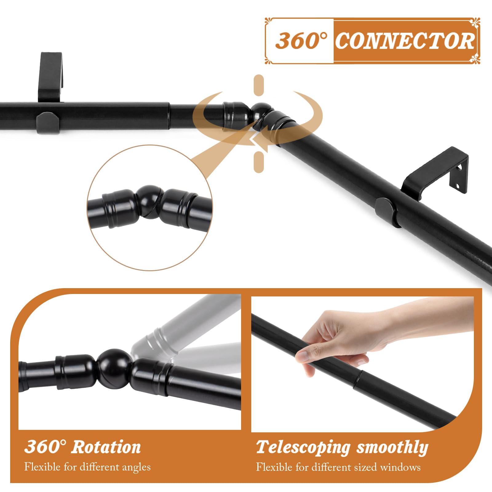 Tonial 36-72 Inch Black Window Curtain Rod - Decorative Telescoping for Home Decor
