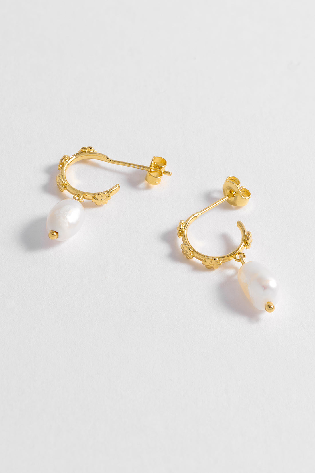 Estella Bartlett Gold Plated Multi Flower Organic Pearl Drop Earrings for Women - Elegant Dangle Jewelry for Weddings, Parties & Special Occasions