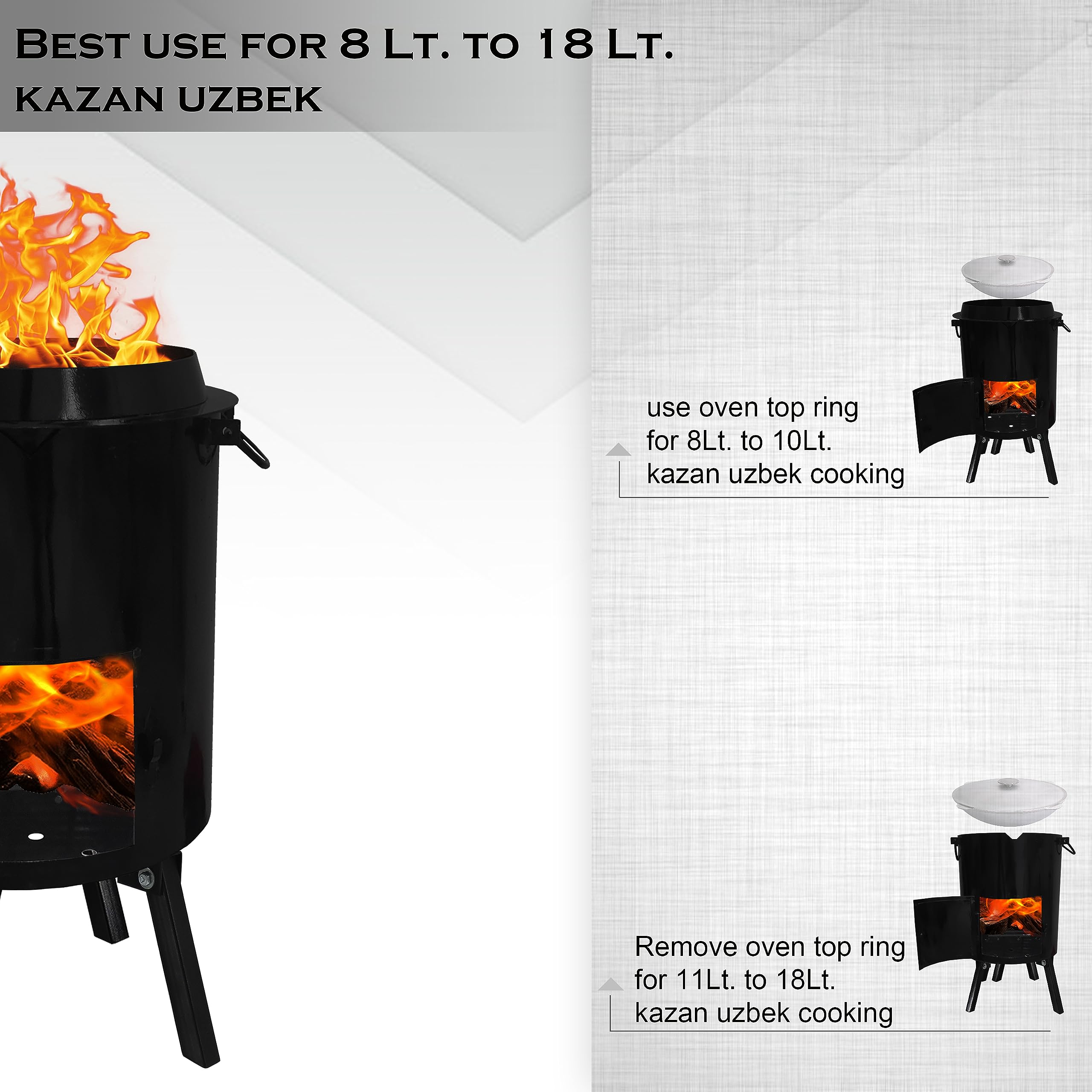 FEBTECH - 14-16 Inch Heavy Duty Steel Uzbek Kazan Oven for Plov Pilaf, Lagman & Shorpa | 8L-18L Capacity | Wood Fire Cooking | Perfect for Outdoor Camping, Picnics & Traditional Central Asian Cuisine