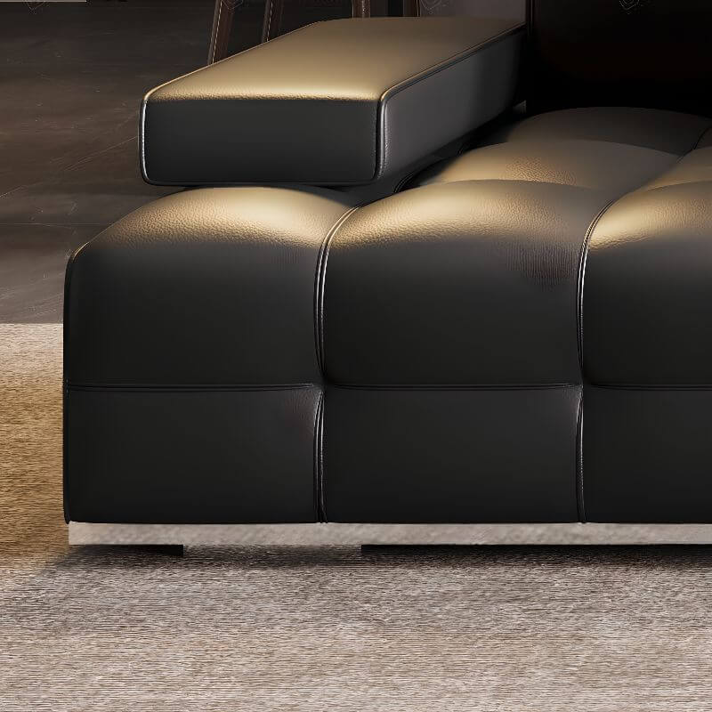 L-Shaped Sectional Sofa with Chaise Lounge - Black Right-Facing Tufted Back Couch for Living Room, Family Room & Home Theater