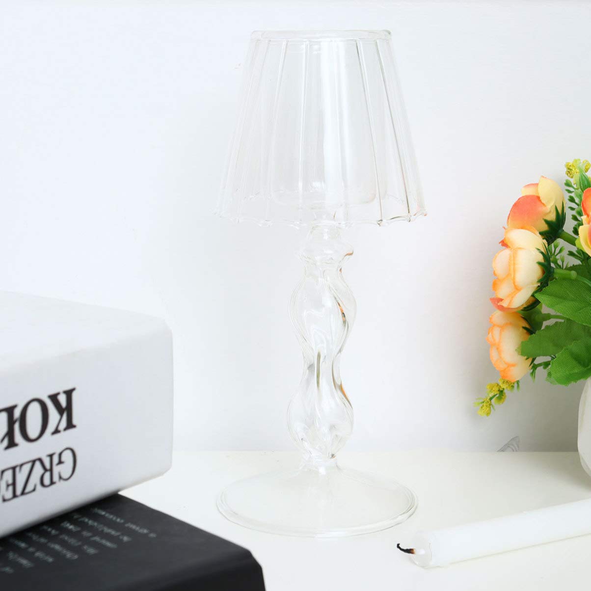 BESPORTBLE Glass Tea Light Candle Holder - Elegant Desk Lamp Shape Candle Stand for Wedding, Valentine's Day & New Year Decor | Perfect as Table Centerpiece for Dining Room, Romantic Dinner & Home Decor