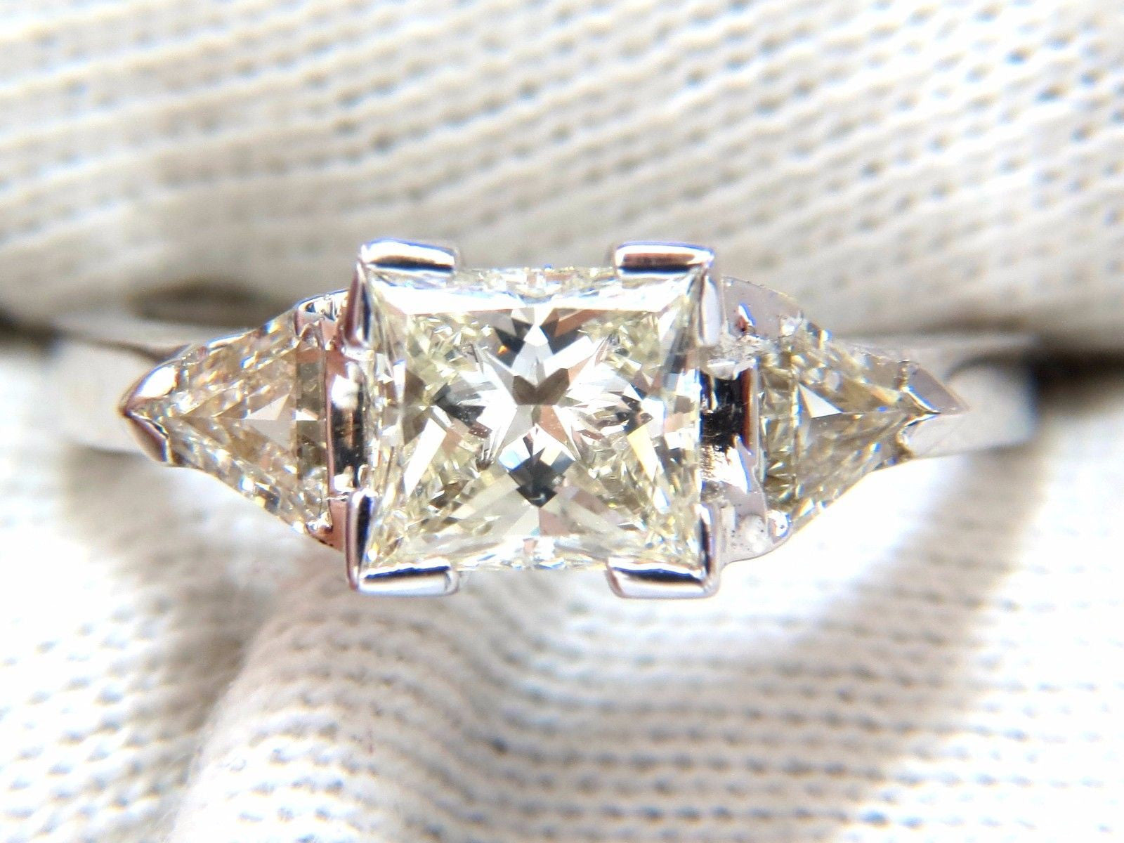 1.63ct Natural Princess Cut Diamond Ring in 14K Gold with Trilliants - Elegant Engagement & Wedding Jewelry for Women