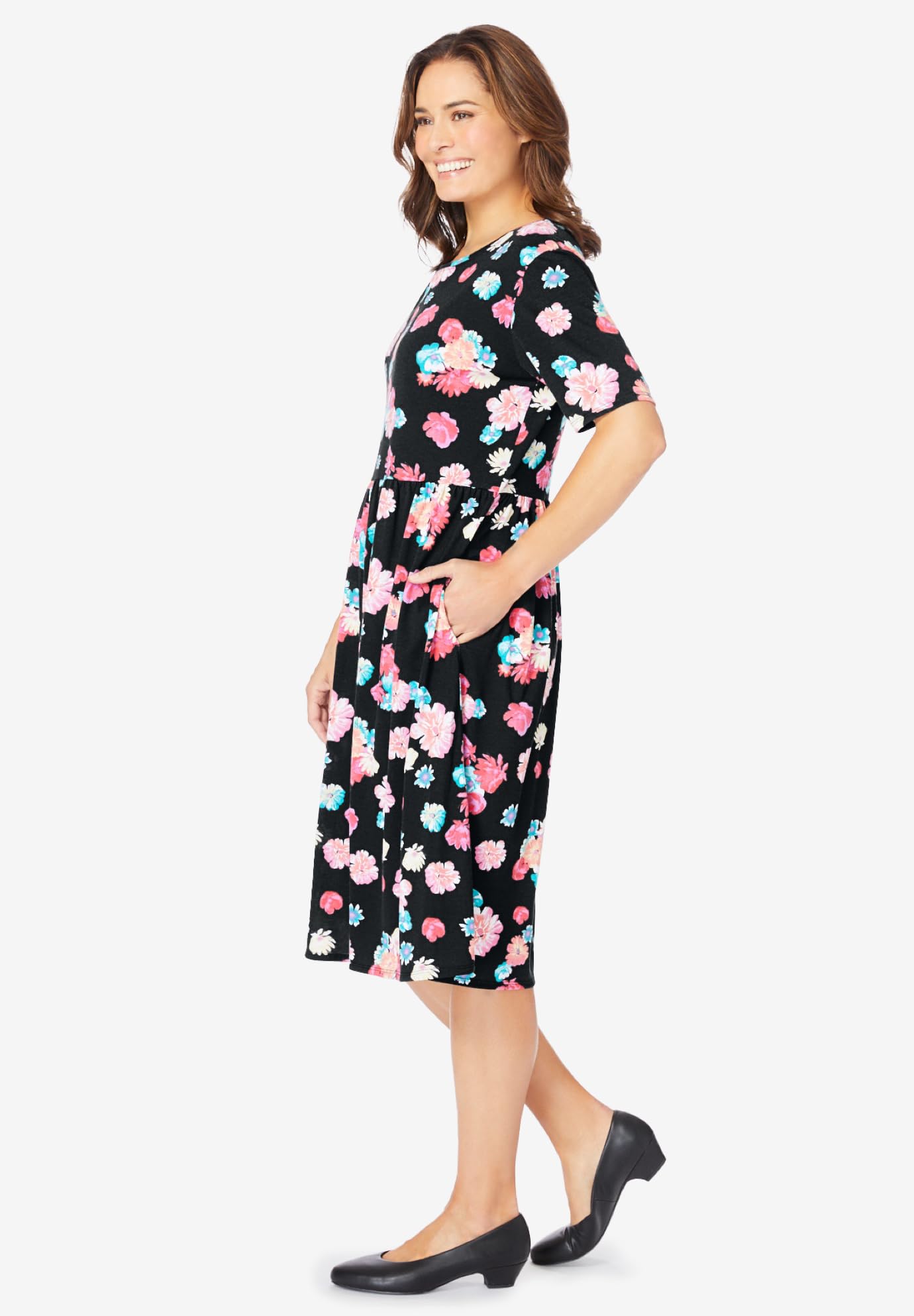Woman Within Women's Plus Size Empire Waist Tee Dress - Comfortable Casual Flowy T-Shirt Dress for Curvy Women | Perfect for Summer, Beach, Office & Everyday Wear