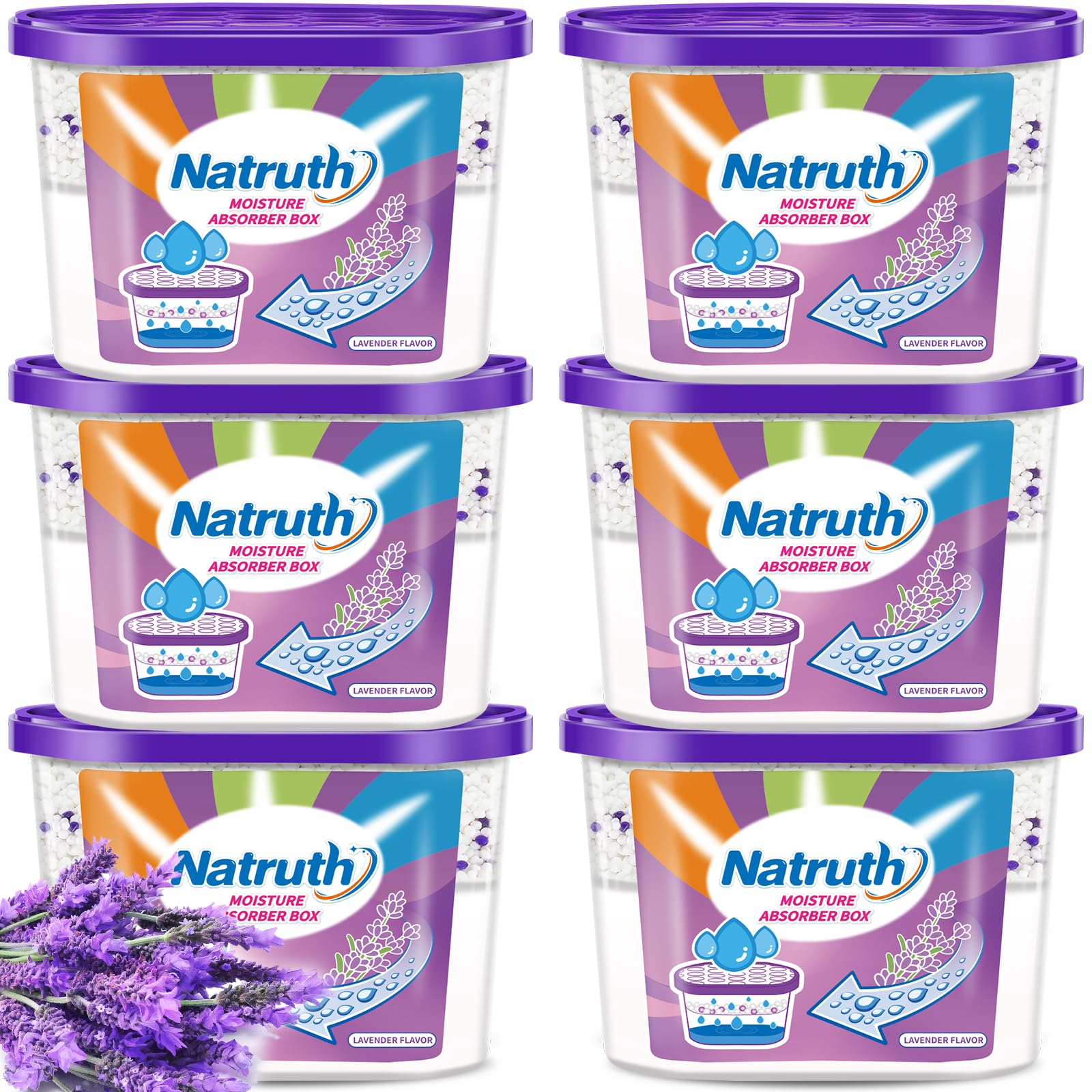 NATRUTH Moisture Absorbers with Lavender Scent - 6 Pack (12.5OZ Each) | Portable Closet Dehumidifier & Odor Eliminator | Humidity Absorber Bucket for Fresh Air | Ideal for Closets, Bathrooms, Kitchen, Basement & RV | Keep Spaces Dry & Fragrant