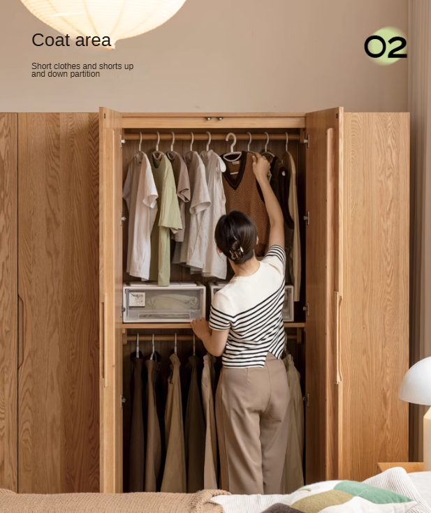 Solid Oak Wood Wardrobe - Premium Quality, Spacious Storage for Bedroom, Closet & Home Organization