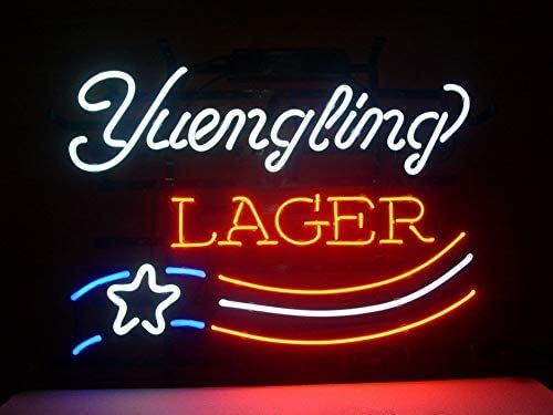 Yuengling Lager Beer Neon Sign - 20x16in American Flag Bar Light for Pubs, Man Caves & Businesses - Vintage Glass Lamp for Home Decor & Game Room Lighting