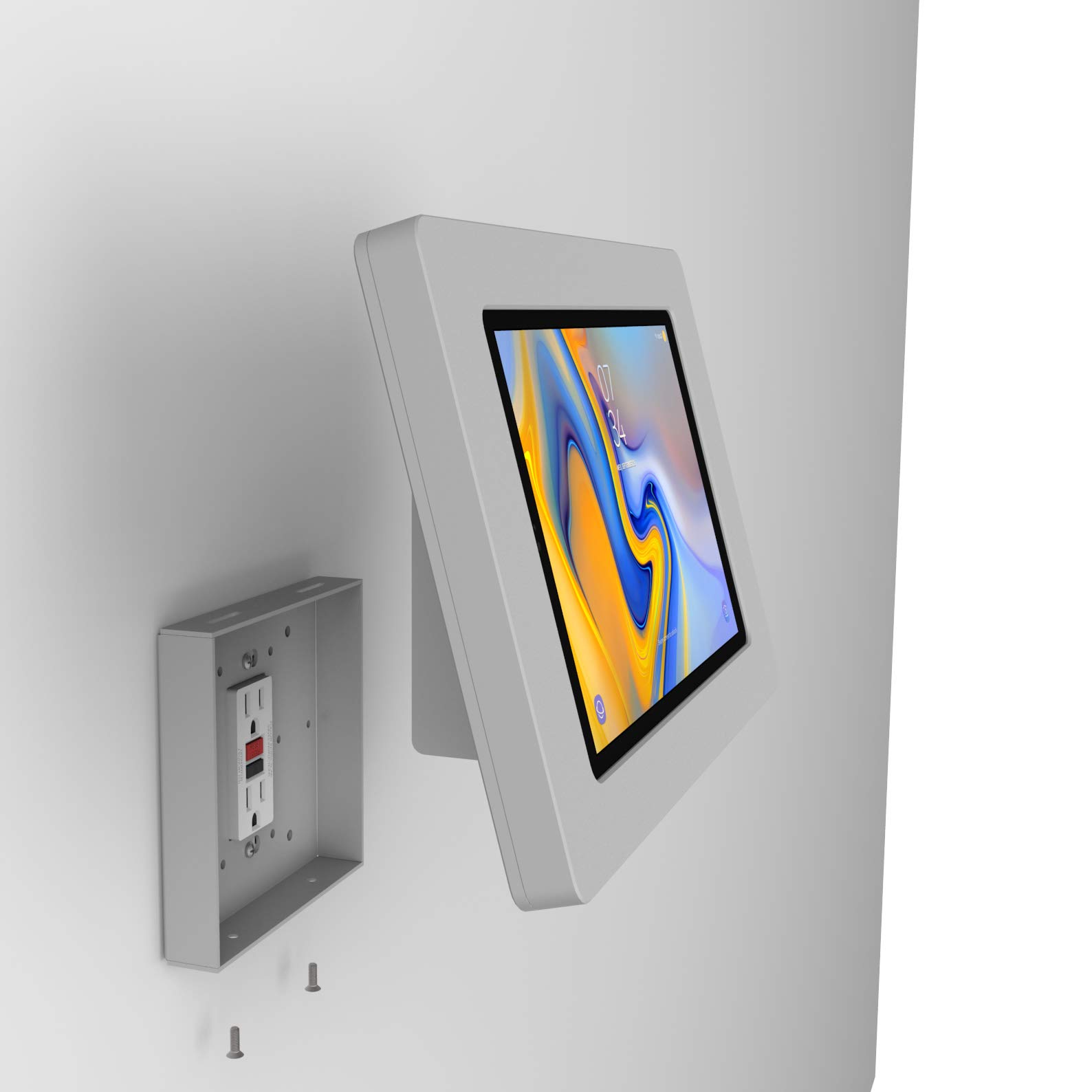VidaMount Light Grey Wall Mount Enclosure with 15° Fixed Tilt - Compatible with Samsung Galaxy Tab A 10.5 (2018) | Perfect for Home, Office & Retail Display Mounting