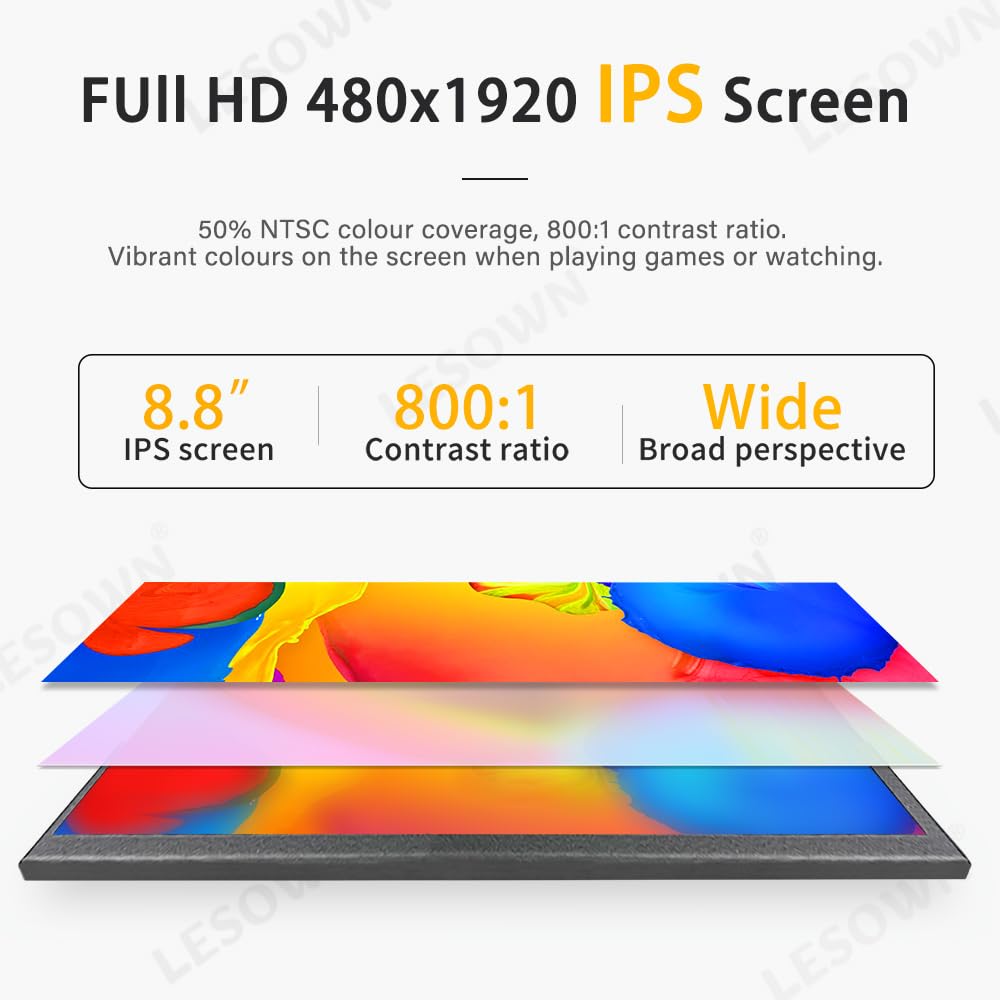 8.8 Inch Stretched Bar Wide Touch Screen Monitor - 480x1920 IPS LCD Display, Secondary Screen for Windows PC & Raspberry Pi 4 - Perfect for Multi-Tasking, Gaming, and Digital Signage