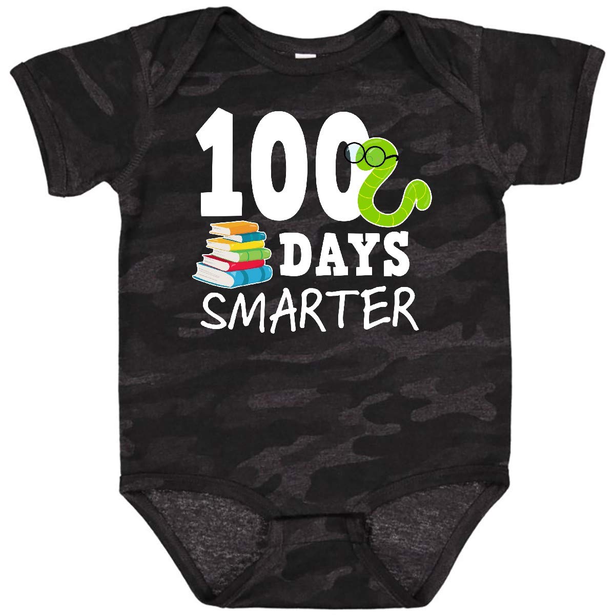100 Days Smarter with Books and Worm Baby Bodysuit by inktastic - Soft & Cute Infant Onesie for School Milestones, First Day of School Outfits, and Smart Baby Photo Shoots