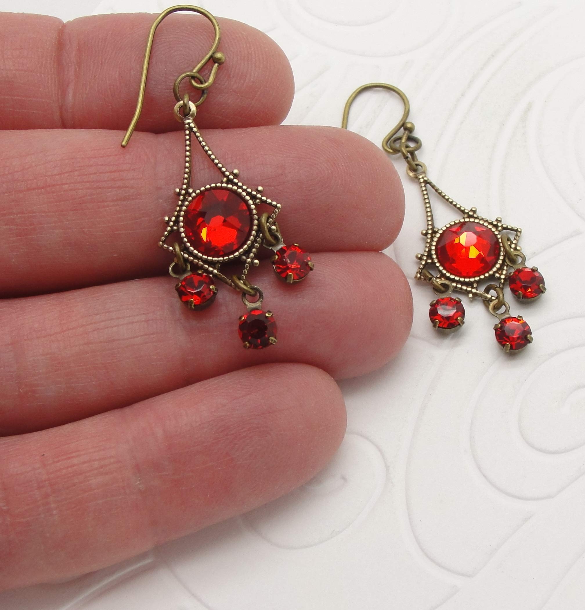 Sparkling Red Chandelier Earrings - Manmade Crystal Dangle Earrings for Women | Perfect for Parties, Weddings & Evening Events