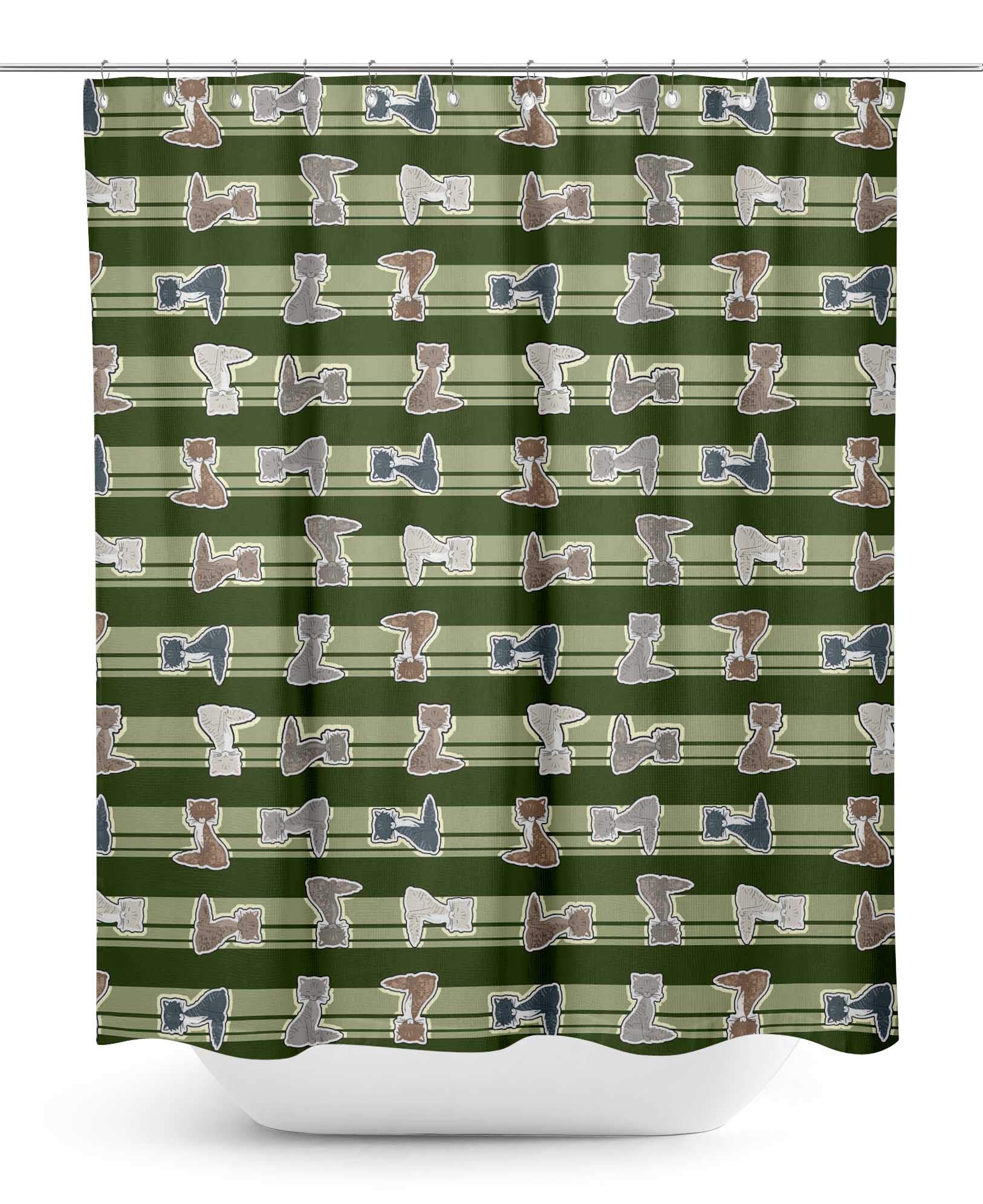 Stylish Green Cat Stripe Waterproof Shower Curtain - 60 x 84 Inch Bathroom Decor for Kids & Teens - Perfect for Themed Bathrooms and Fun Home Decor
