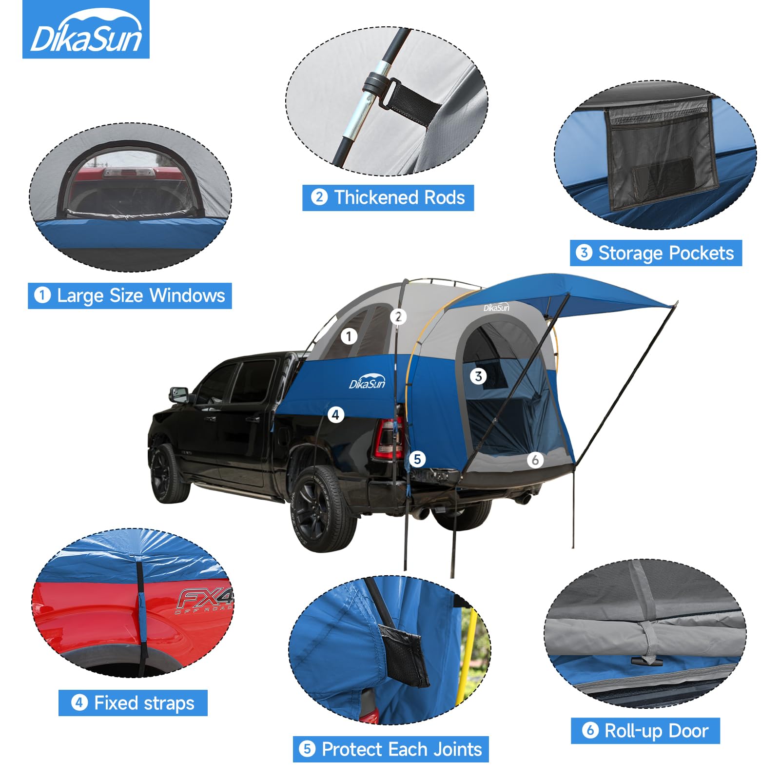 **Waterproof Double Layer Truck Bed Tent for 5.5-5.8 Ft Pickups – PU3000mm Tear-Resistant, 2-Person Camping & Outdoor Shelter with Awning – Perfect for Road Trips, Overlanding & Backyard Adventures**