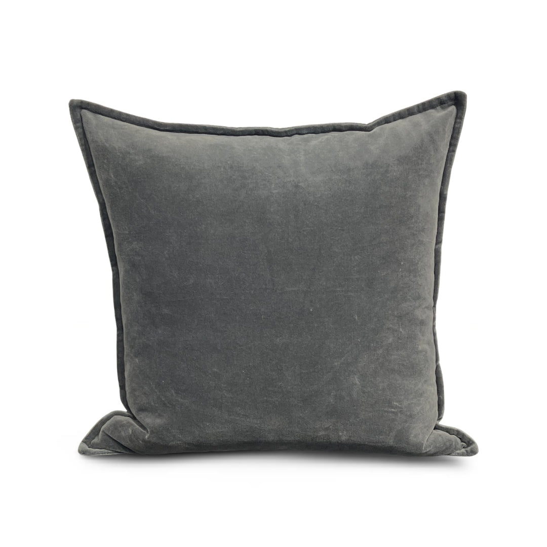 Luxury Cotton Velvet Pillow - Soft & Plush Gray Decorative Cushion for Sofa, Bed, Living Room & Home Decor