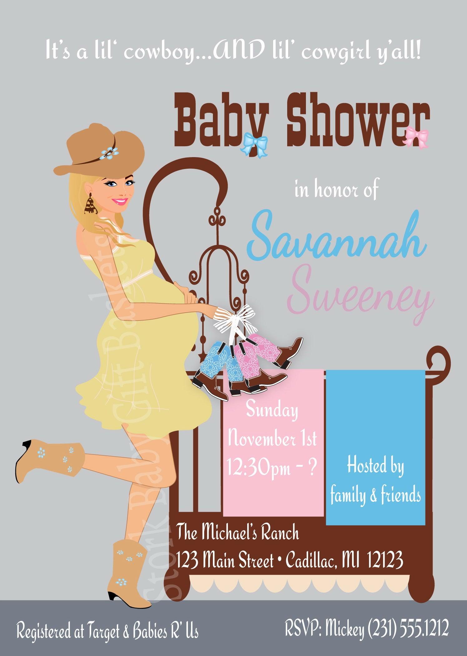 Country Mama Twins Invite - Elegant Matching Outfits for Twin Girls | Perfect for Birthday Parties, Family Photos & Special Occasions