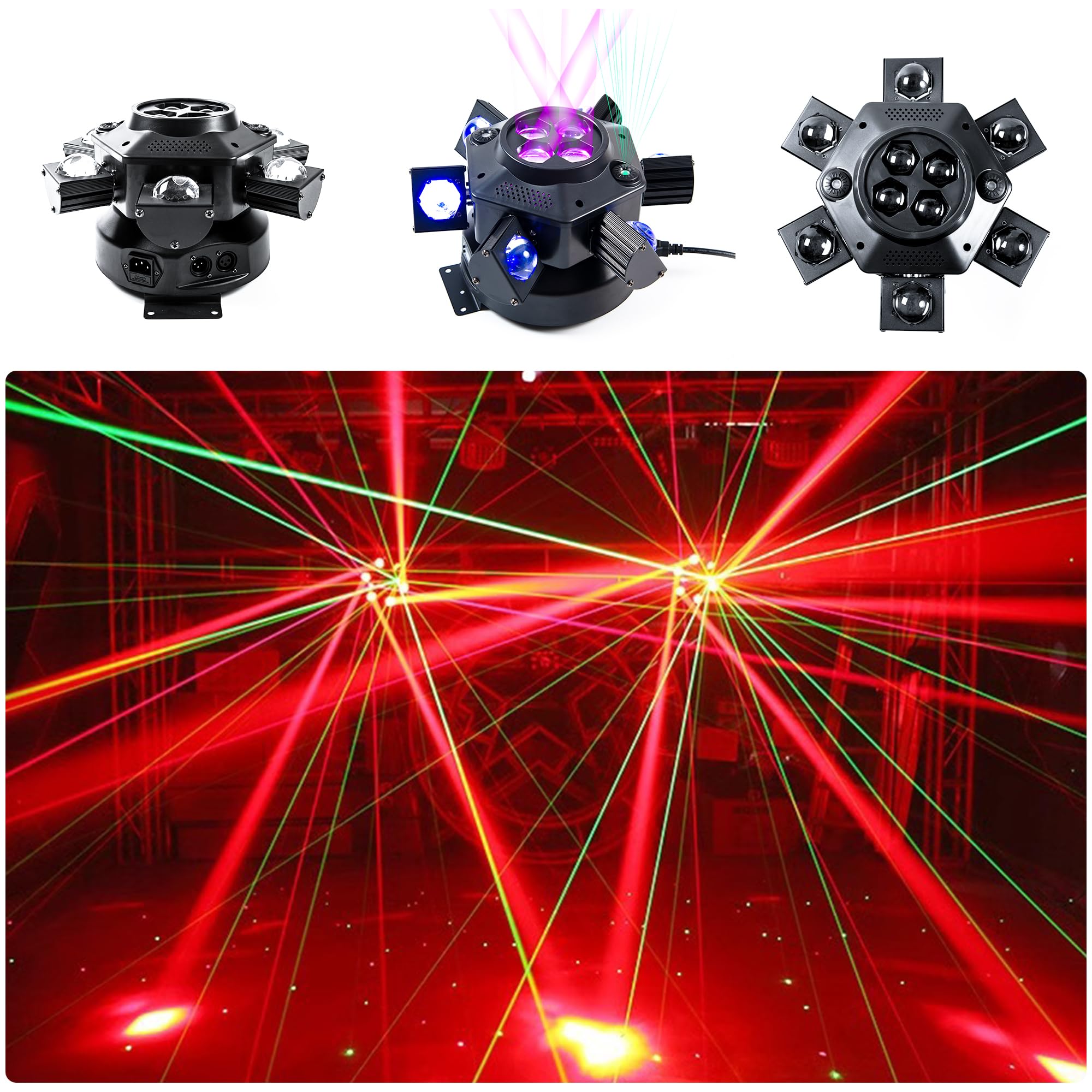 150W RGBW 4-in-1 Moving Head DJ Lights with 6 Arms - DMX512 & Sound Activated Rotating Stage Lights for Wedding, Live House, KTV, Bar & Club - Professional Disco Lighting for Dance Parties & Nightclub Events
