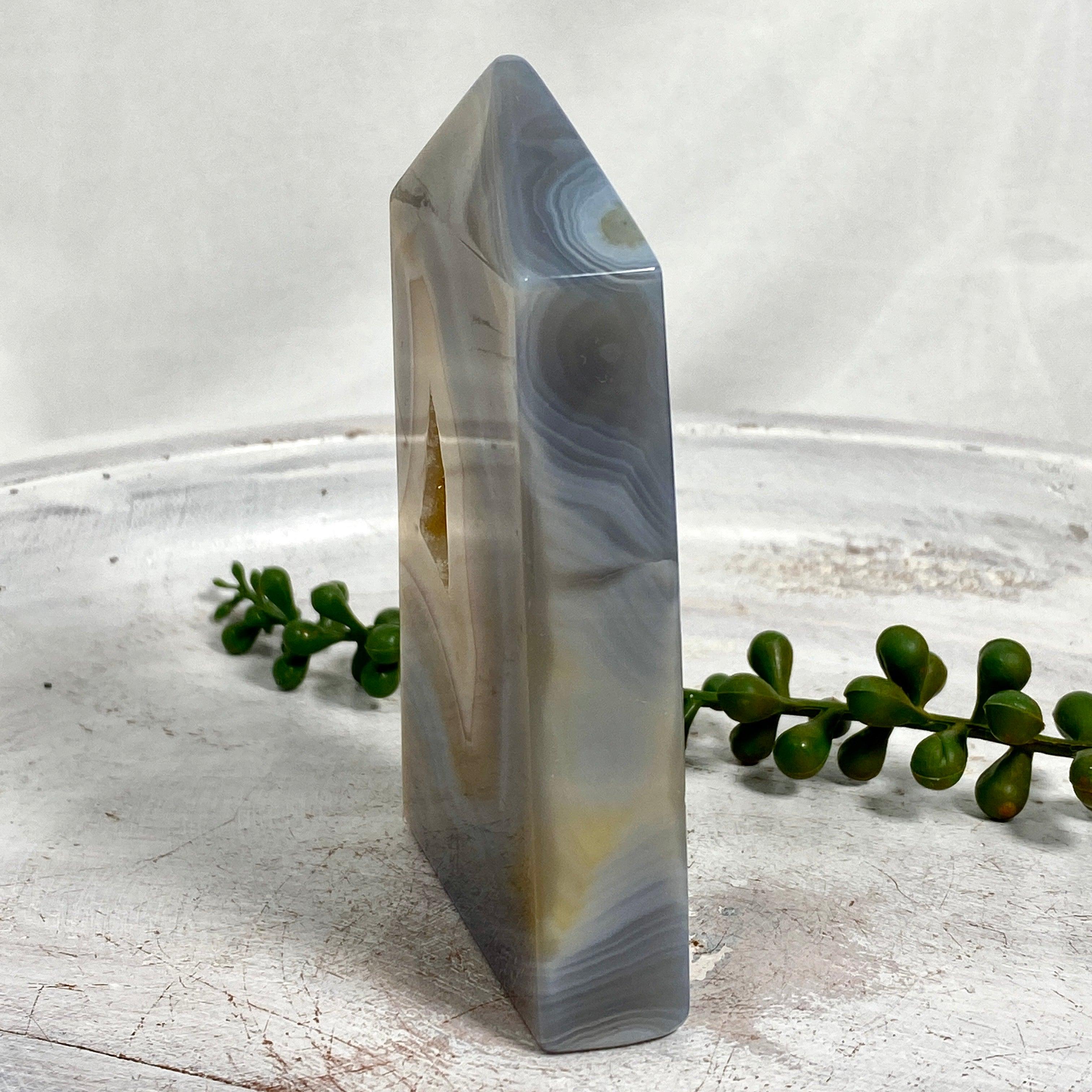 Natural Agate Slab Point ASP 04 - Premium Healing Crystal for Meditation, Home Decor & Energy Work - Perfect for Yoga Spaces, Office Desks & Gift Giving