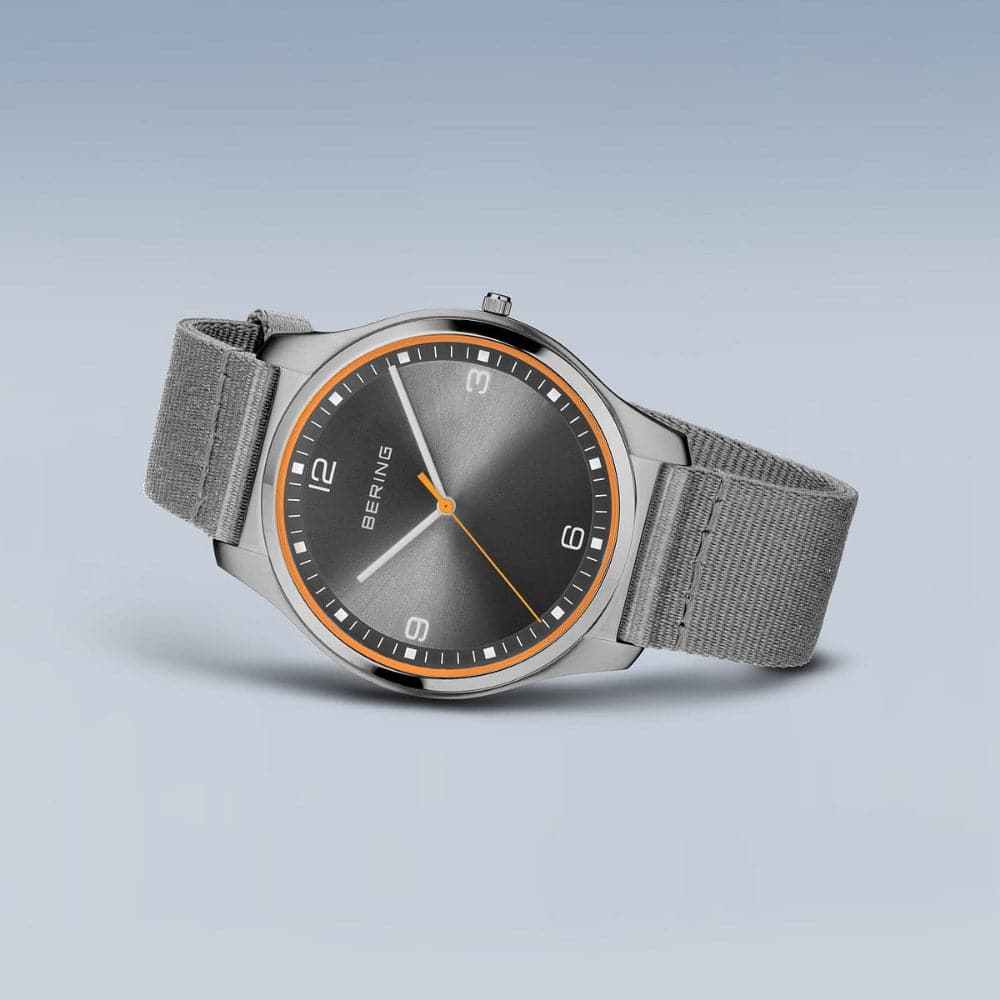 Bering Ultra Slim Gray Dial Men's Watch with NATO Strap 18342-577 - Stylish Minimalist Watch for Business, Casual & Outdoor Activities